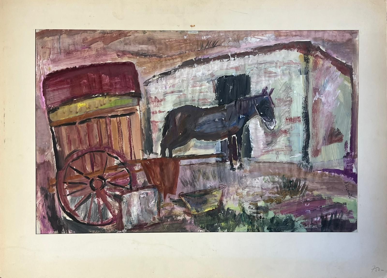 édouard Righetti (1924 2001)french Post Impressionist Oil Rustic Farmyard Scene With Horse And Carriage1960’s photo furniture