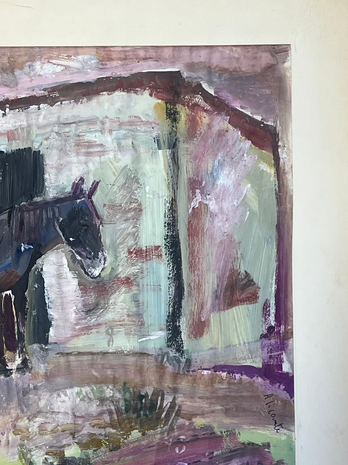 édouard Righetti (1924 2001)french Post Impressionist Oil Rustic Farmyard Scene With Horse And Carriage1960’s photo vinterior