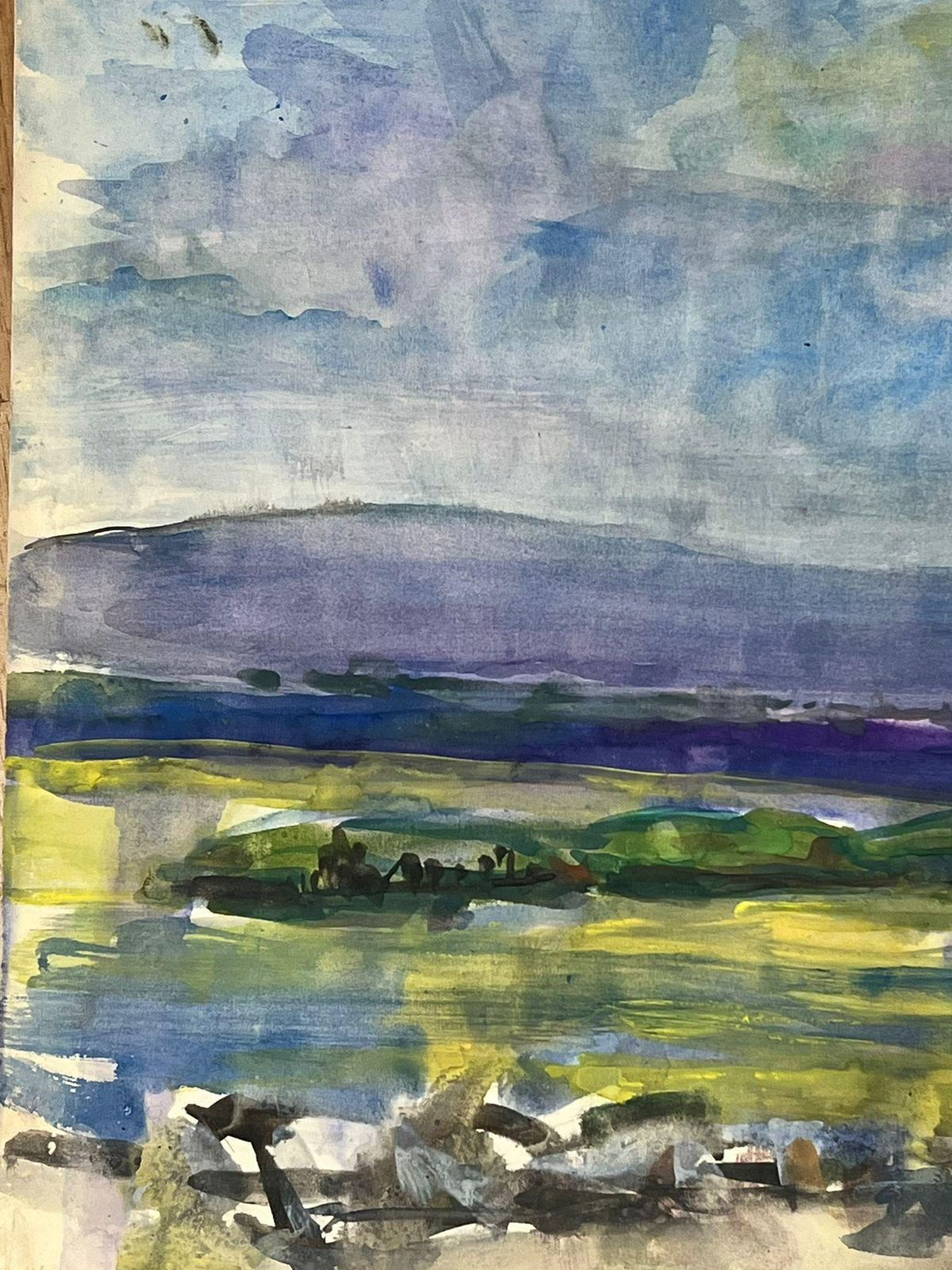 édouard Righetti (1924 2001)expansive Landscape With Mountains And Open Fields Vibrant Watercolor Scene1950's photo furniture
