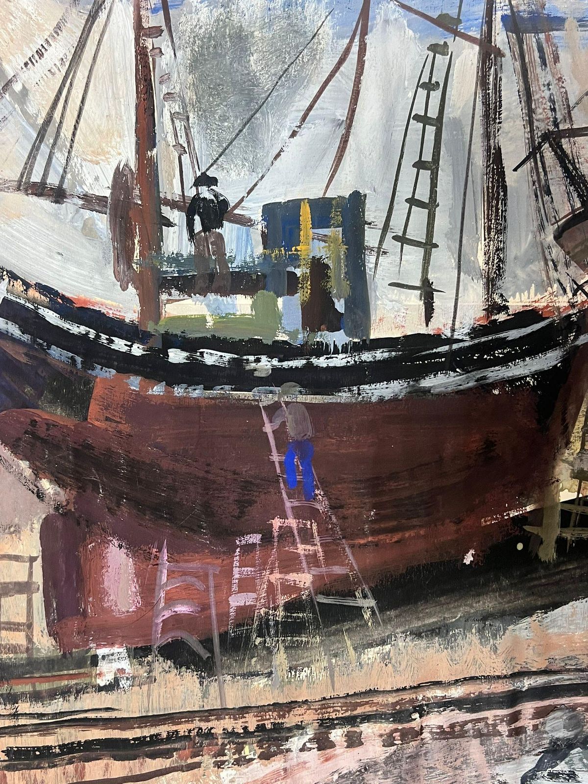 édouard Righetti (1924 2001)french Post Impressionist Oil Maritime Scene With Docked Fishing Boats1960’s photo 709.0