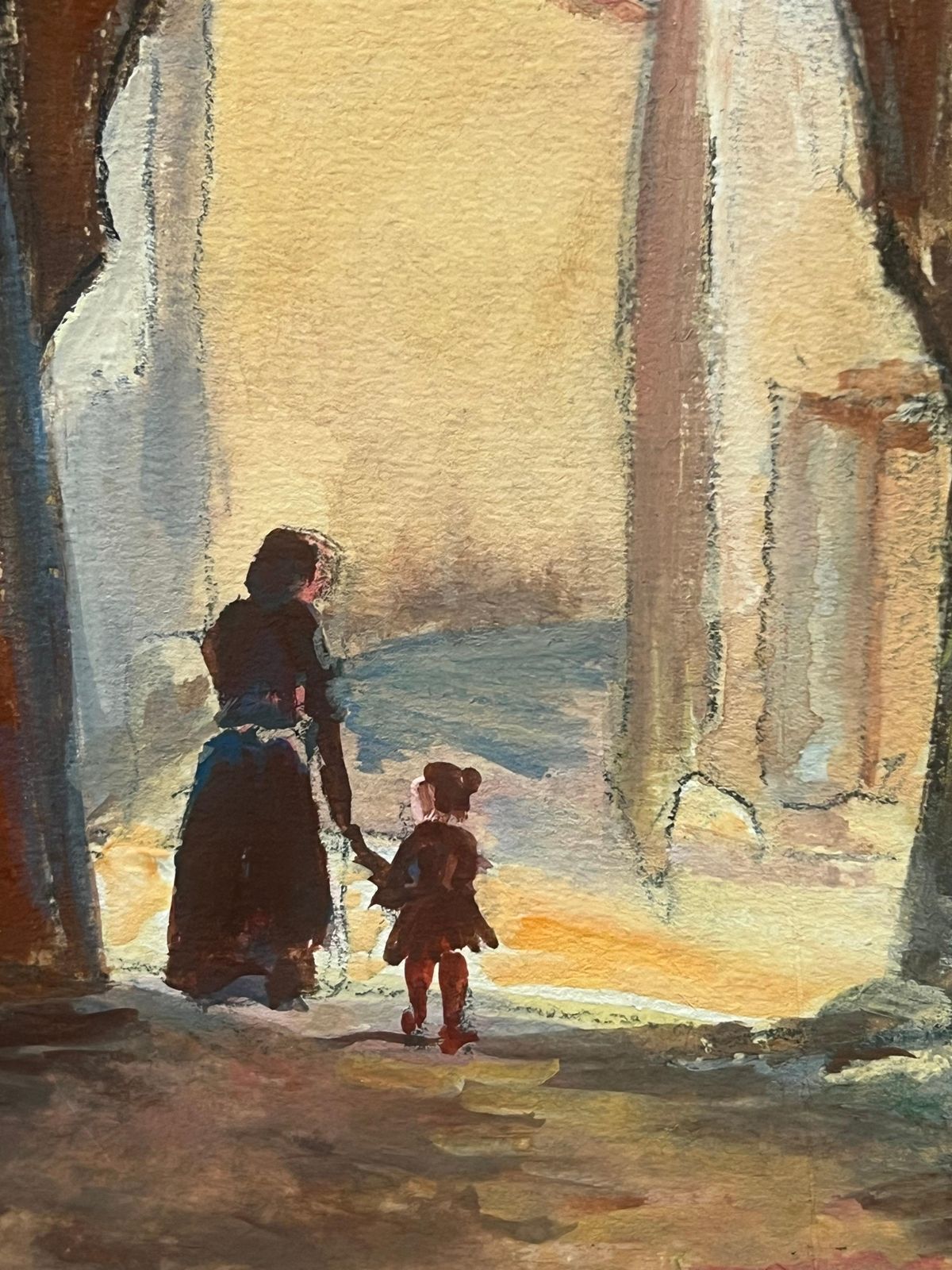 Regine Davidfrench Village Scene With Archway And Figures Impressionist Painting1950's photo Art