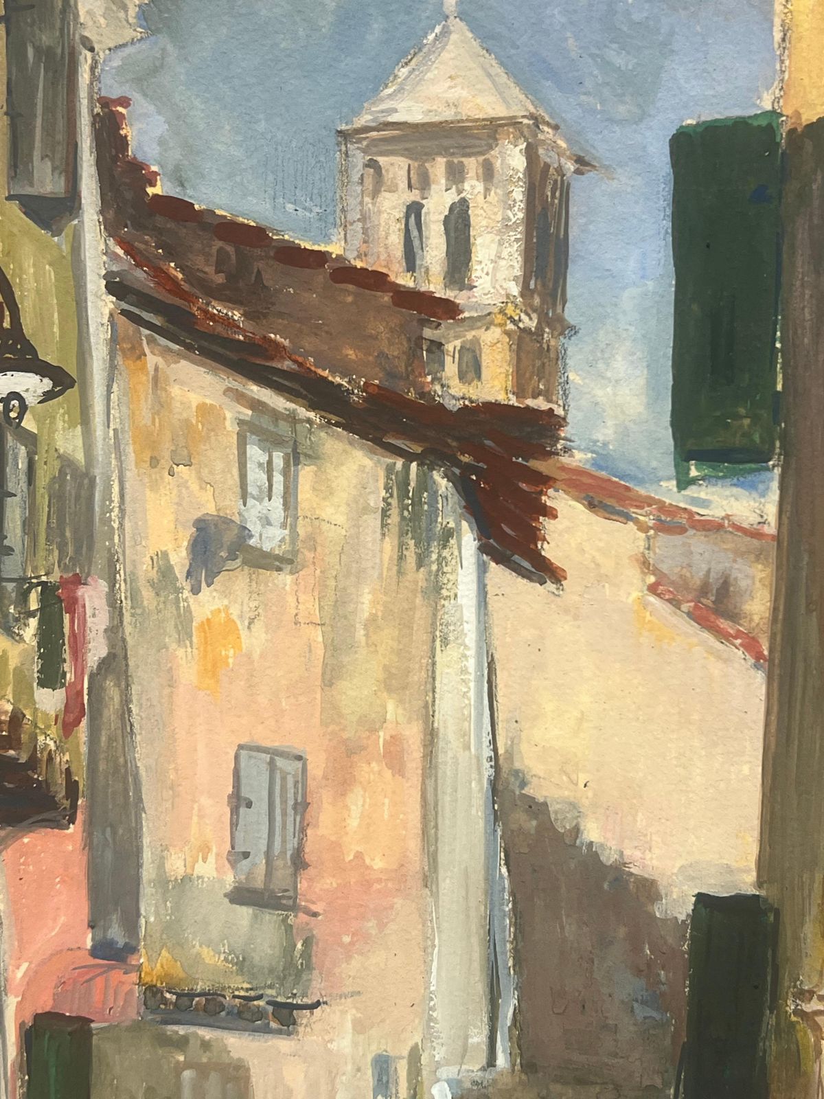 Regine Davidfrench Village Street Scene With Tower And Shuttered Windows1950's photo furniture