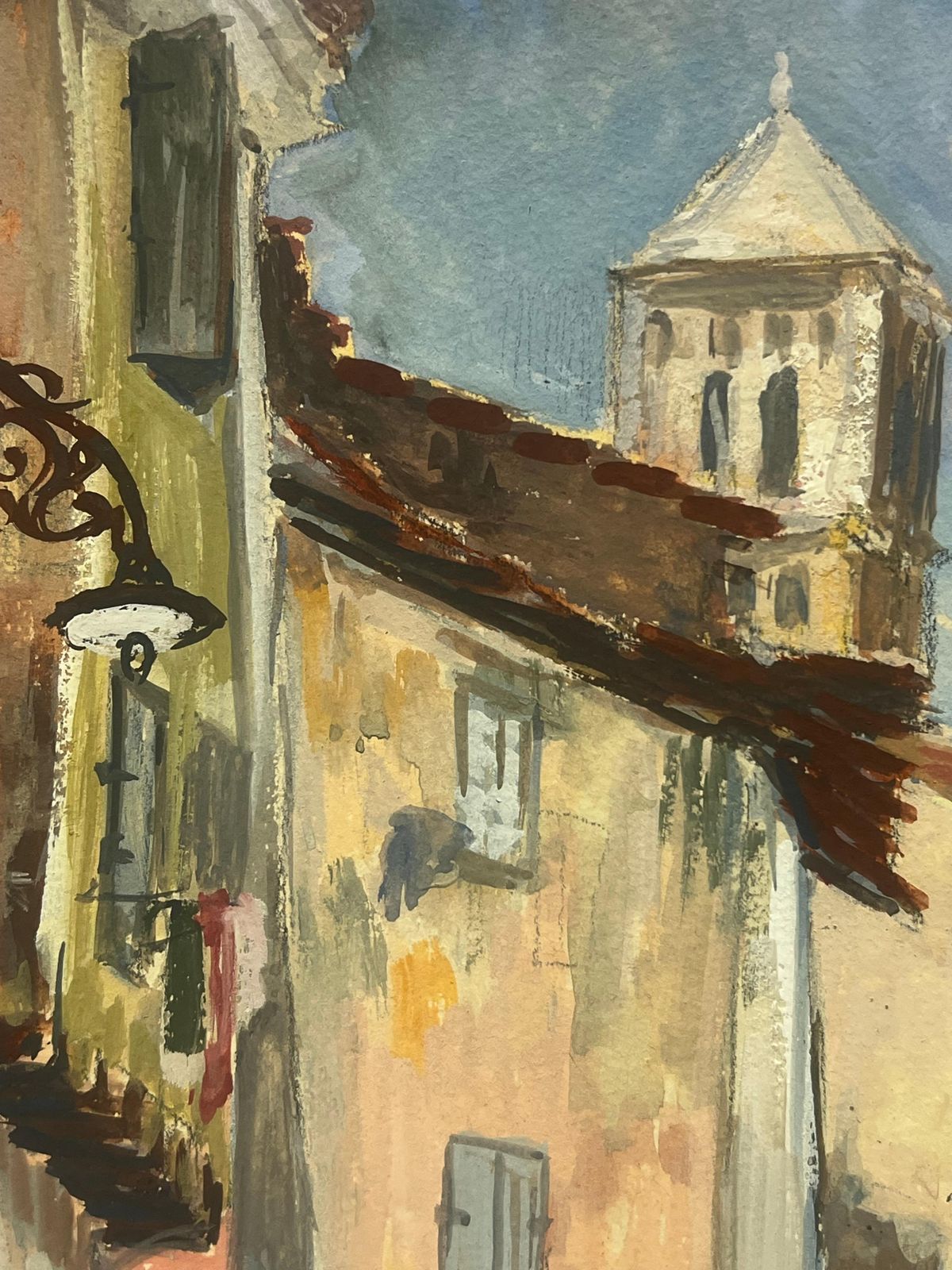 Regine Davidfrench Village Street Scene With Tower And Shuttered Windows1950's photo 300.0