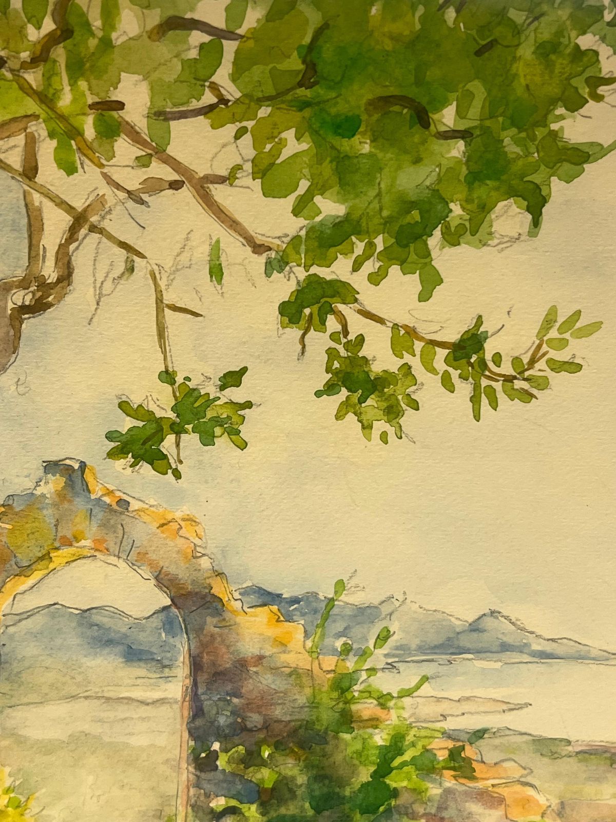 Regine Davidrustic Stone Archway With Scenic Coastal View Captivating Watercolor Landscape1936 photo Art