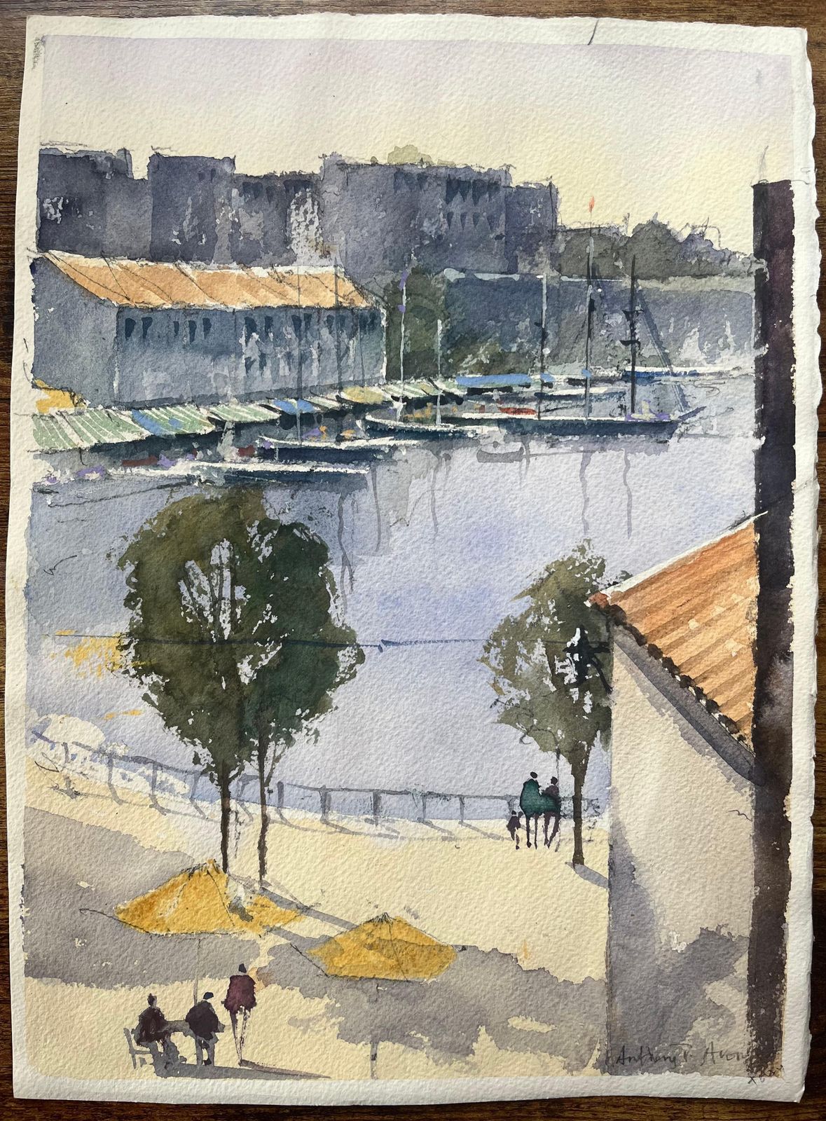 Anthony Averybritish Impressionist Watercolor Of A Harbour Scene With Boats And Figures photo furniture