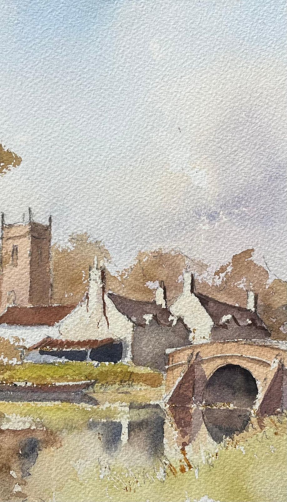 Anthony Averybritish Impressionist Watercolor Of Riverside Village Scene With Church photo Art