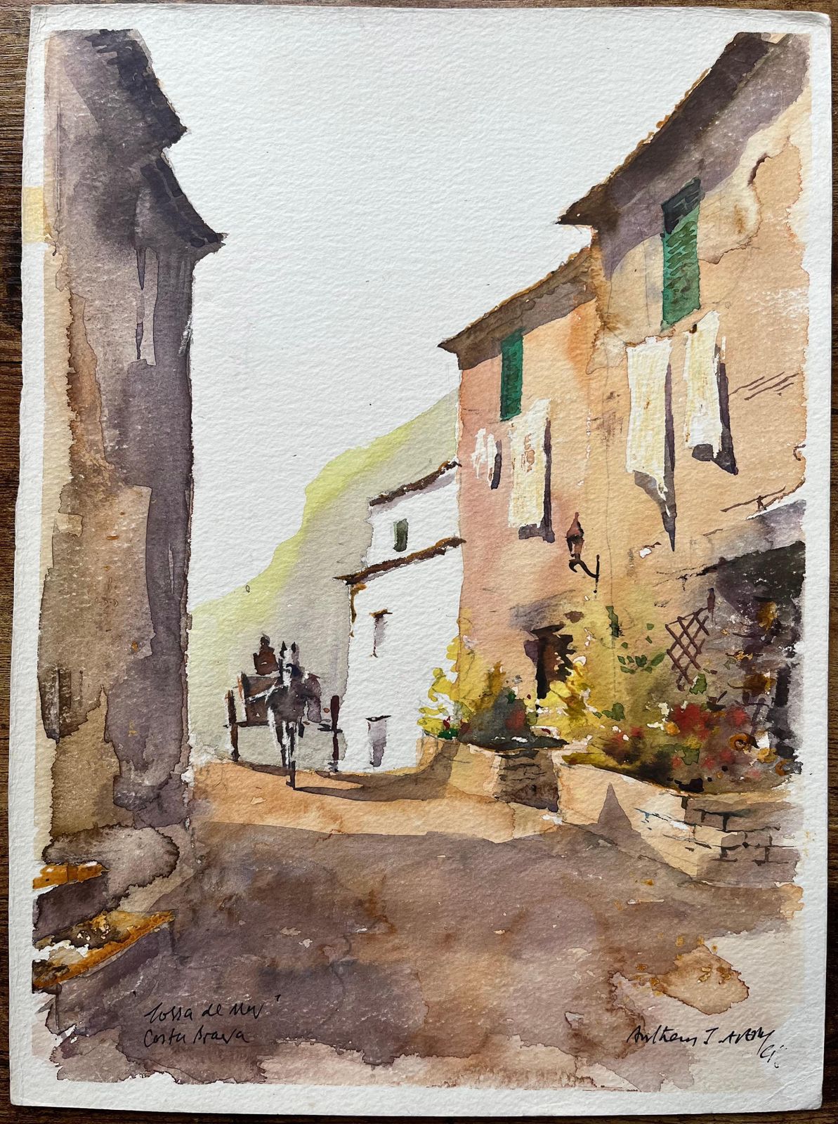 Anthony Averybritish Impressionist Watercolor Of A Street Scene In Tossa De Mar, Costa Brava photo furniture