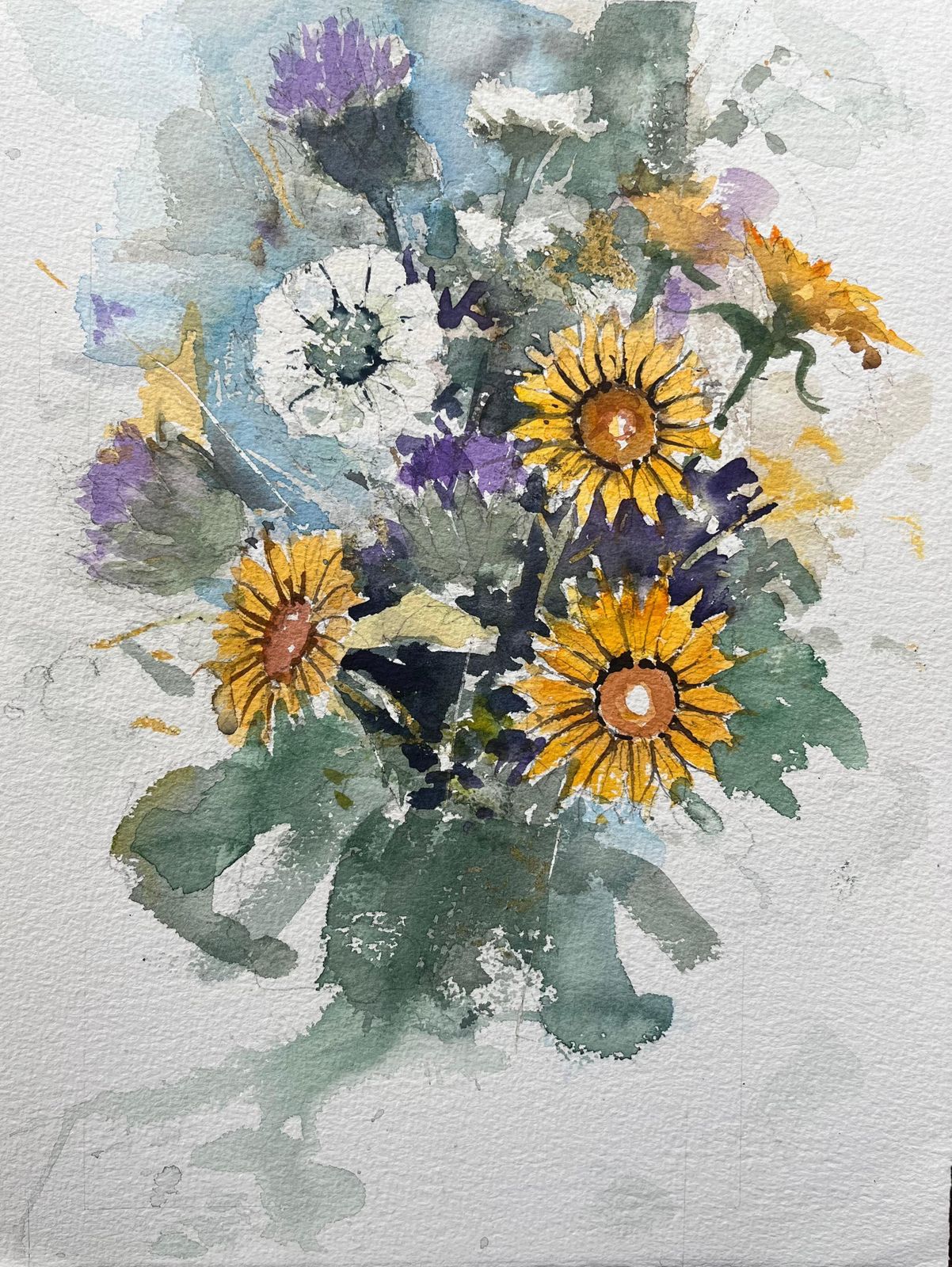 Anthony Averybritish Impressionist Watercolor Of A Vibrant Wildflower Bouquet