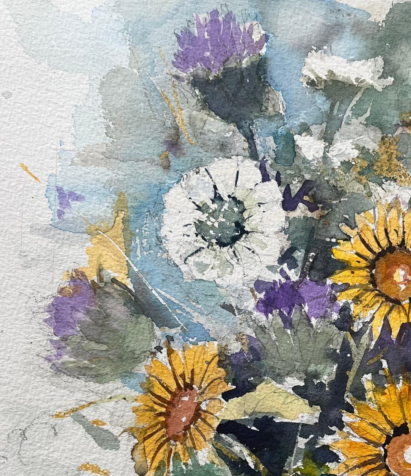 Anthony Averybritish Impressionist Watercolor Of A Vibrant Wildflower Bouquet photo vinterior