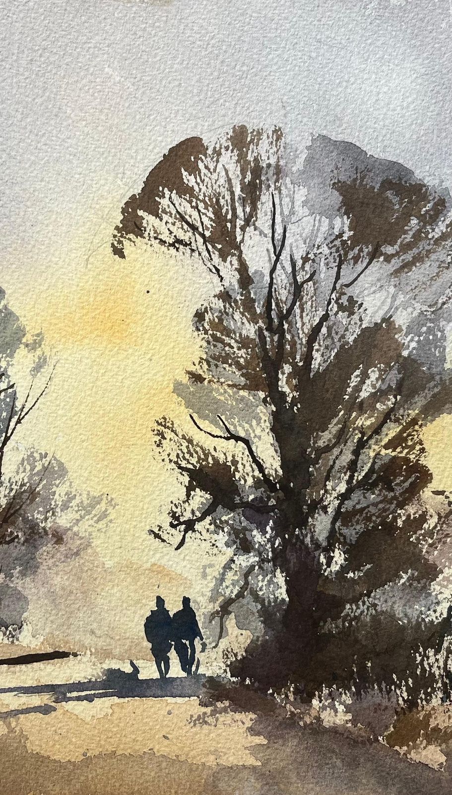 Anthony Averybritish Impressionist Watercolor Of Two Silhouetted Figures Walking Along Path photo Art