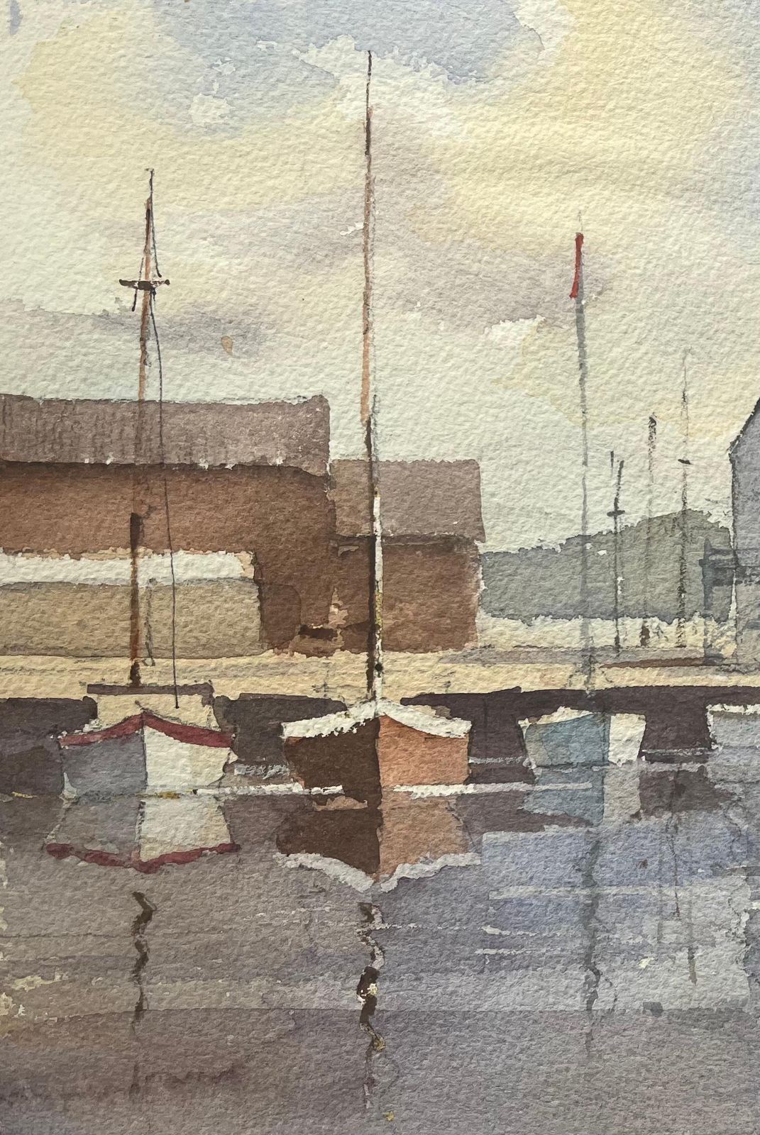 Anthony Averybritish Impressionist Watercolor Of Coastal Harbour With Sailboats photo vinterior