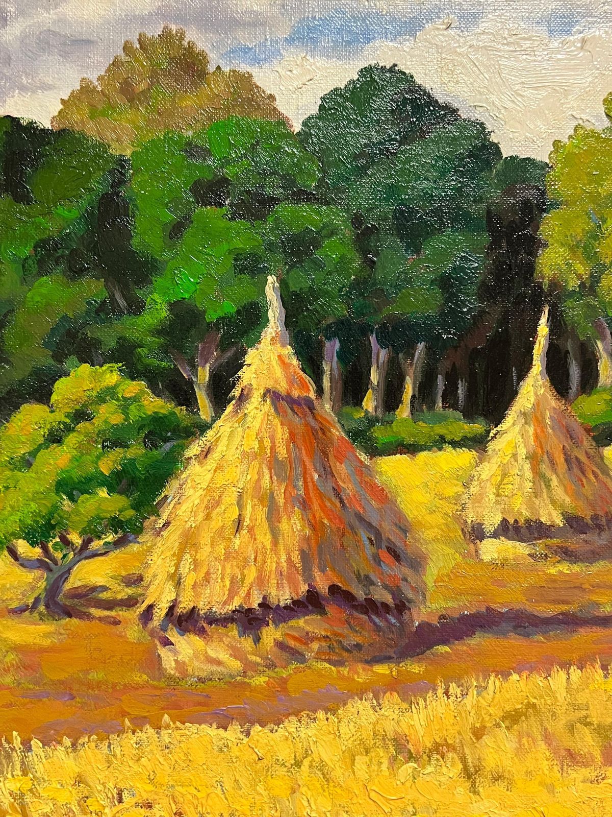 Georges Bordonovefrench Impressionist Oil Painting Golden Harvest Landscape With Haystacks photo Art