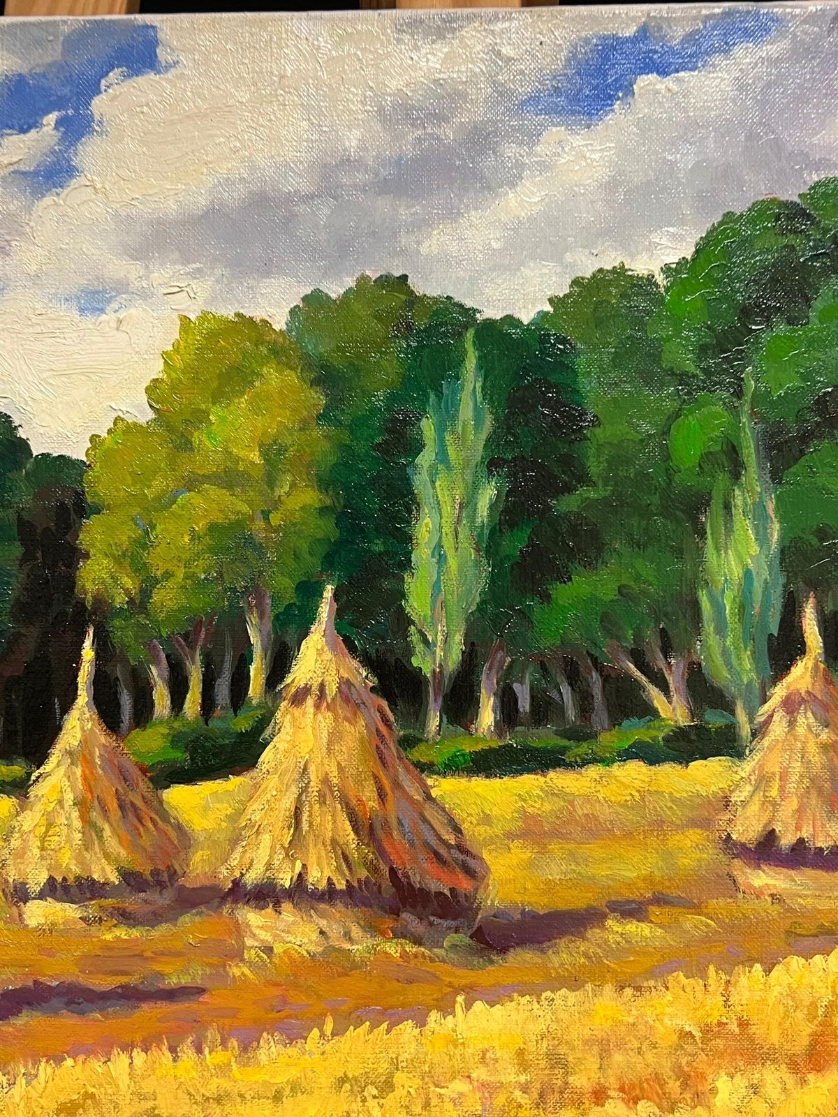 Georges Bordonovefrench Impressionist Oil Painting Golden Harvest Landscape With Haystacks photo 958.0