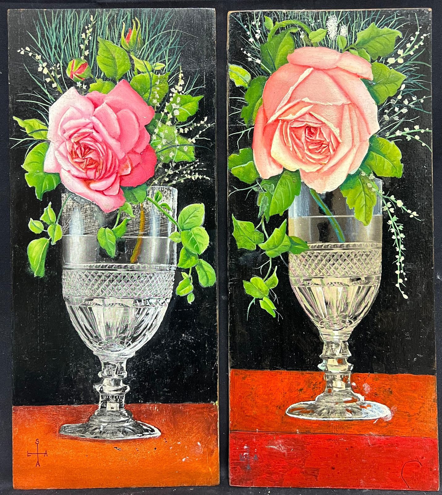 French Artistpair Mid 20th Century French Still Life Painting Ornate Flowers In Glass Vase1950 photo furniture