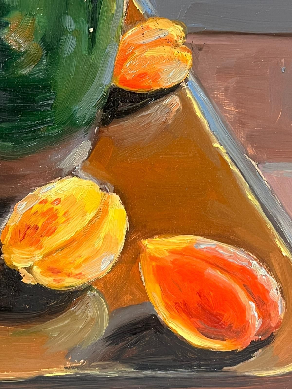 Georges Bordonove1970's French Post Impressionist Signed Oil Painting Apricots In Green Dish photo for sale