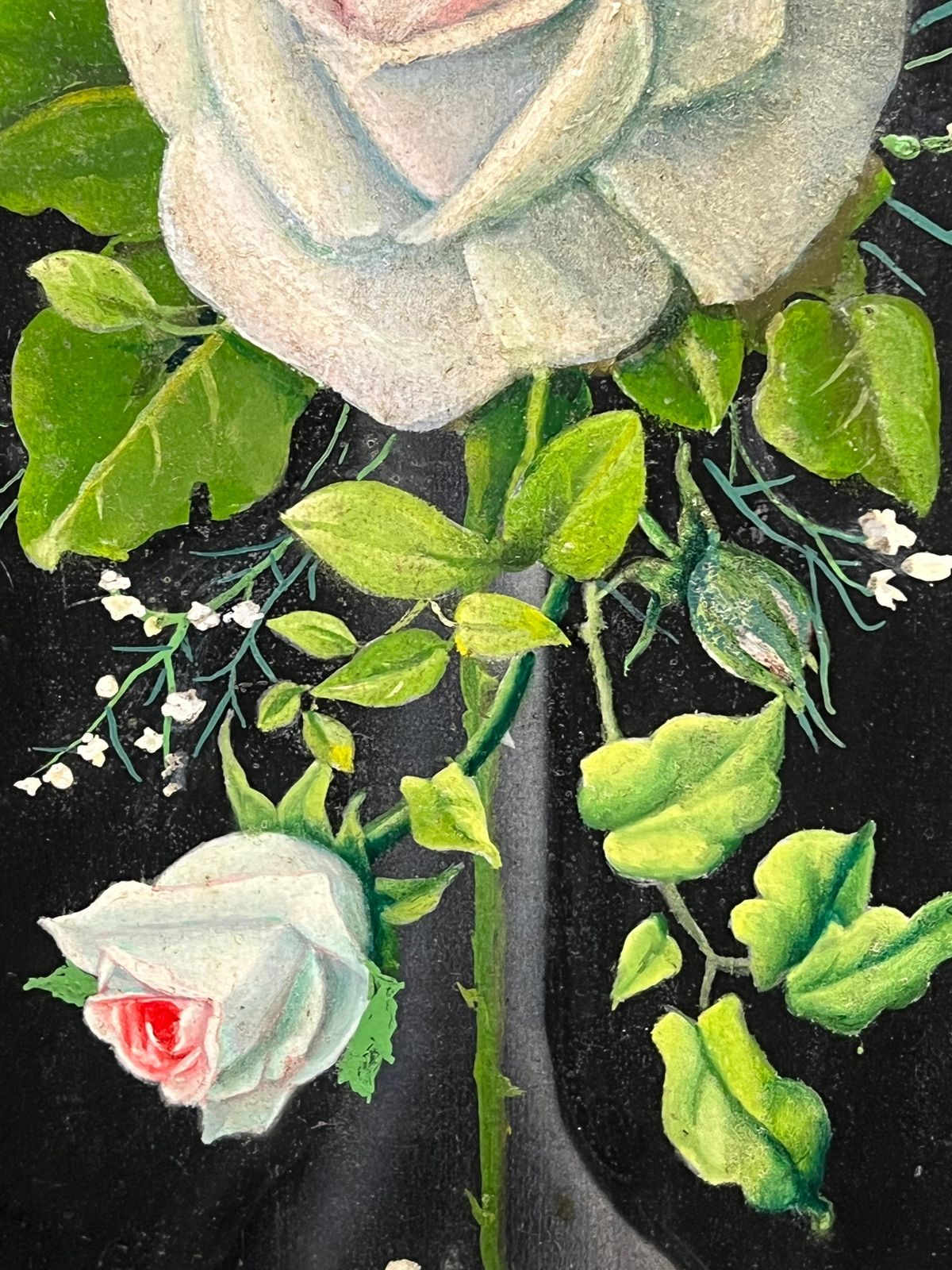 French Artistpair Mid 20th Century French Still Life Painting Ornate Flowers In Glass Vase1950 photo vintage