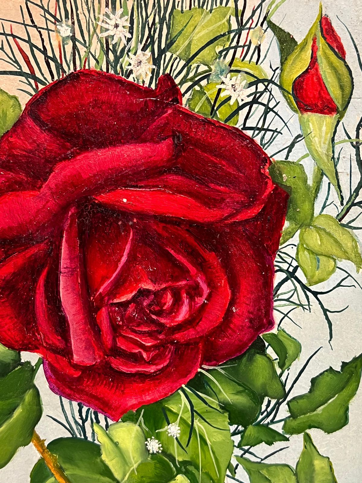 French Artistpair Mid 20th Century French Still Life Painting Ornate Roses In Gold Vases1950 photo buy