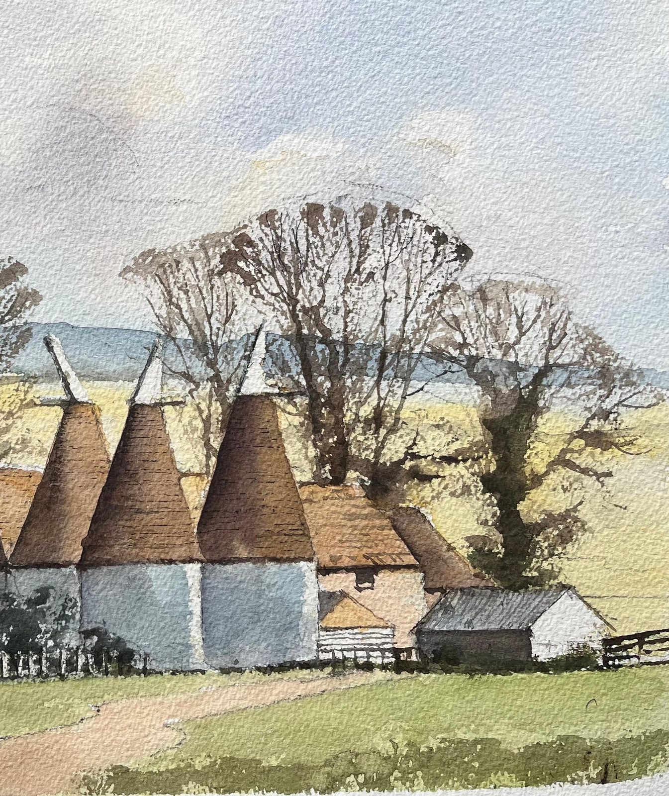 Anthony Averybritish Impressionist Watercolor Of Rural Farm With Oast Houses photo for sale