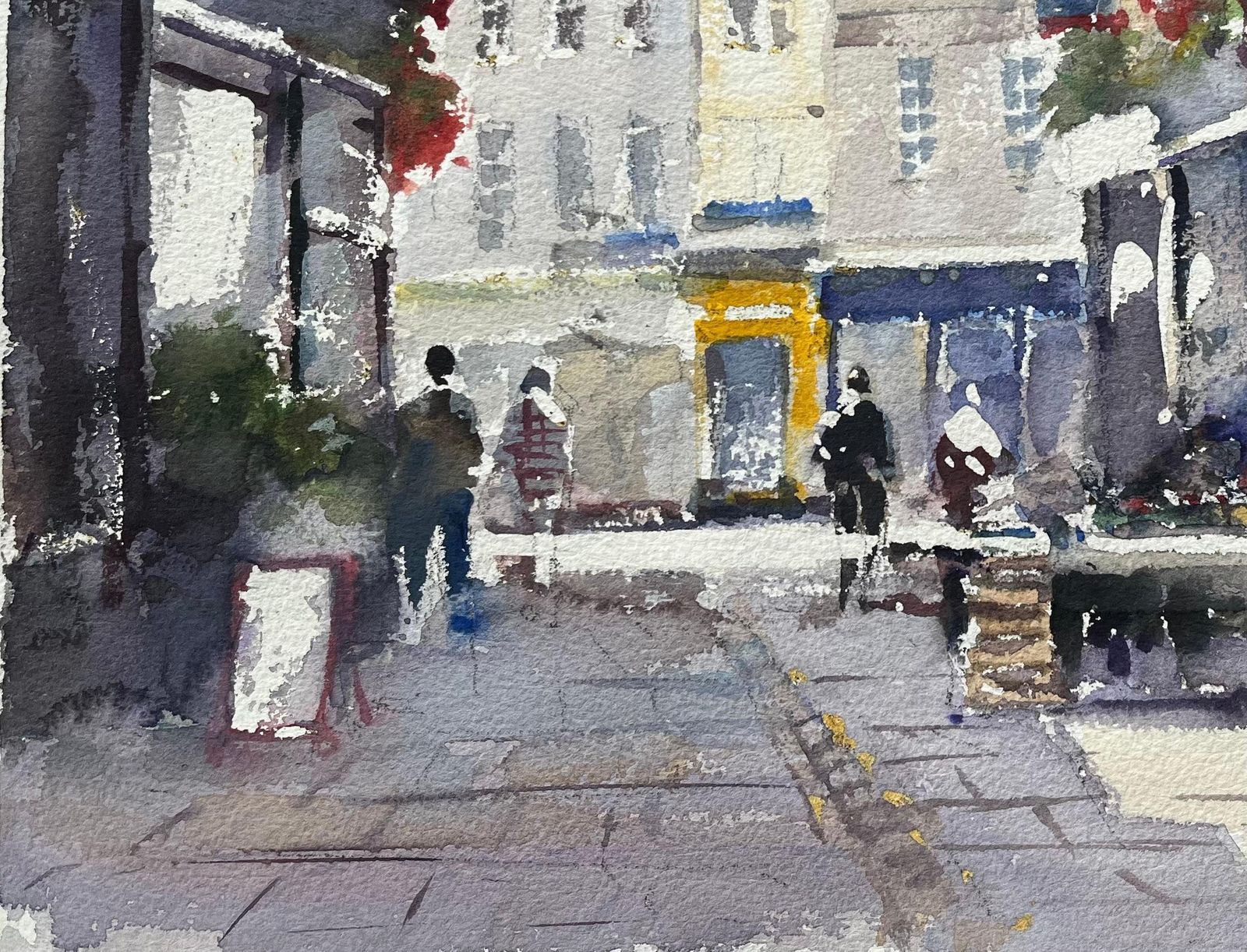 Anthony Averybritish Impressionist Watercolor Of Bustling Market Street With Flower Stalls photo vinterior