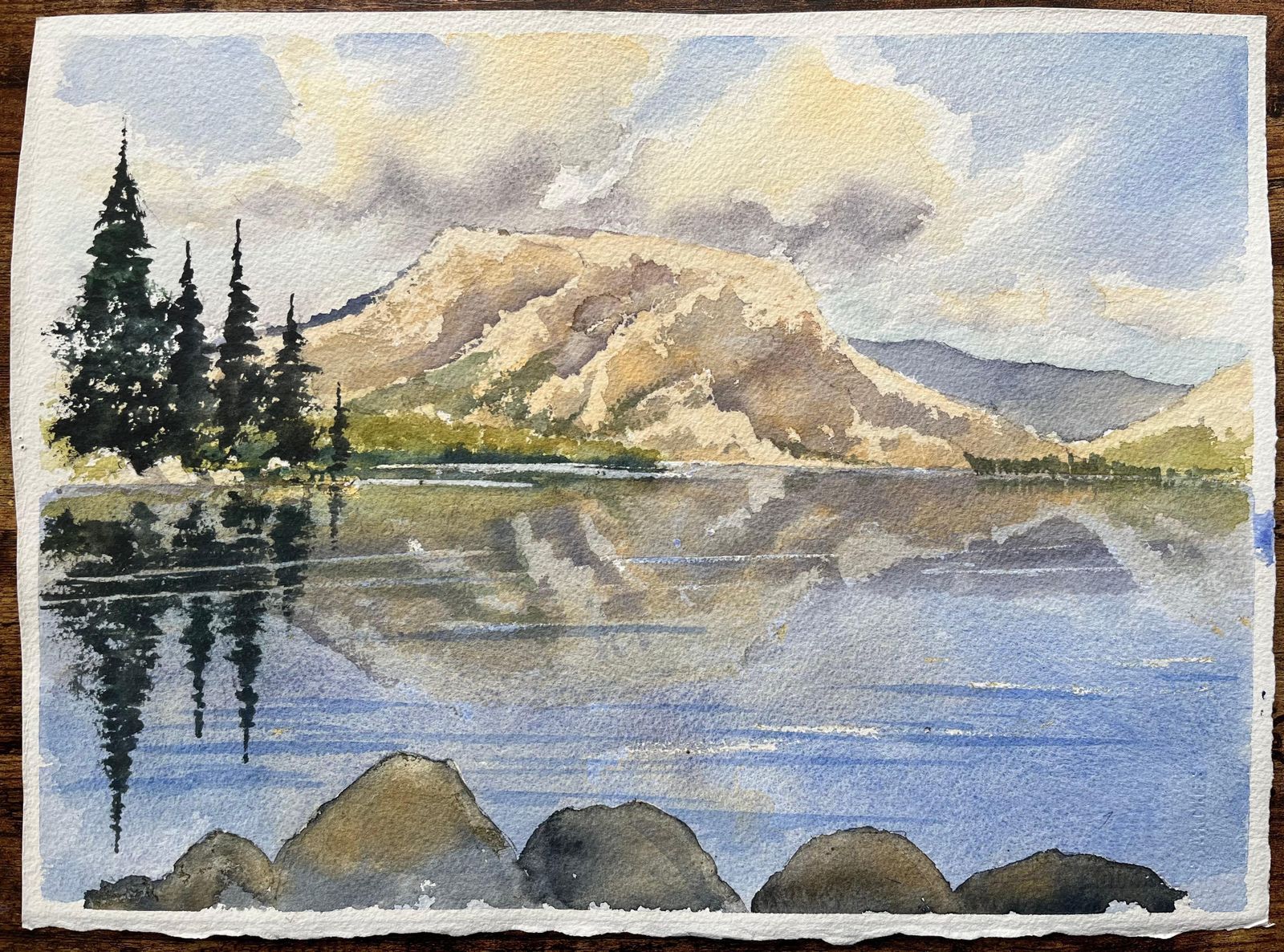 Anthony Averybritish Impressionist Watercolor Of Mountain Lake With Reflections photo furniture