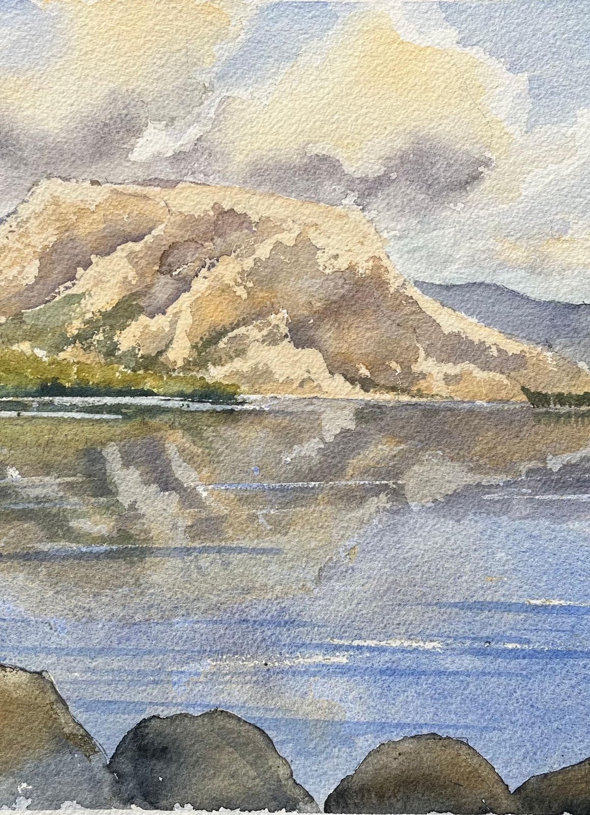 Anthony Averybritish Impressionist Watercolor Of Mountain Lake With Reflections photo Art