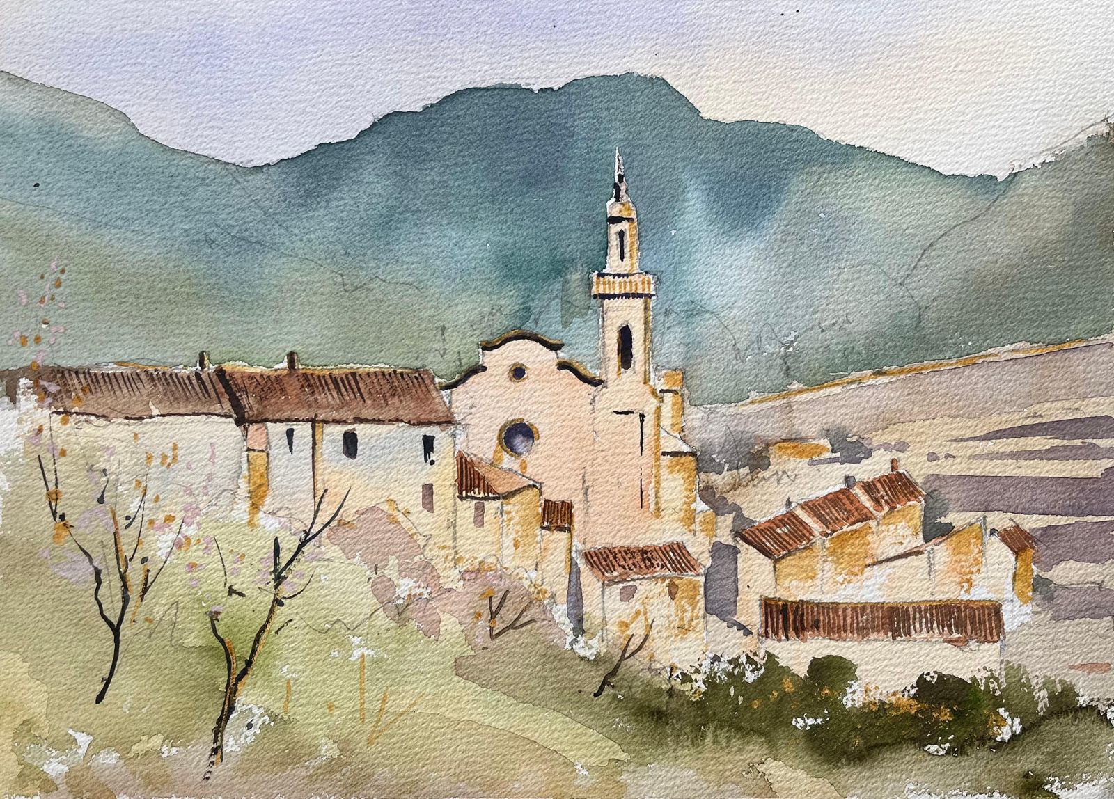 Anthony Averybritish Impressionist Watercolor Of Idyllic Mountain Village