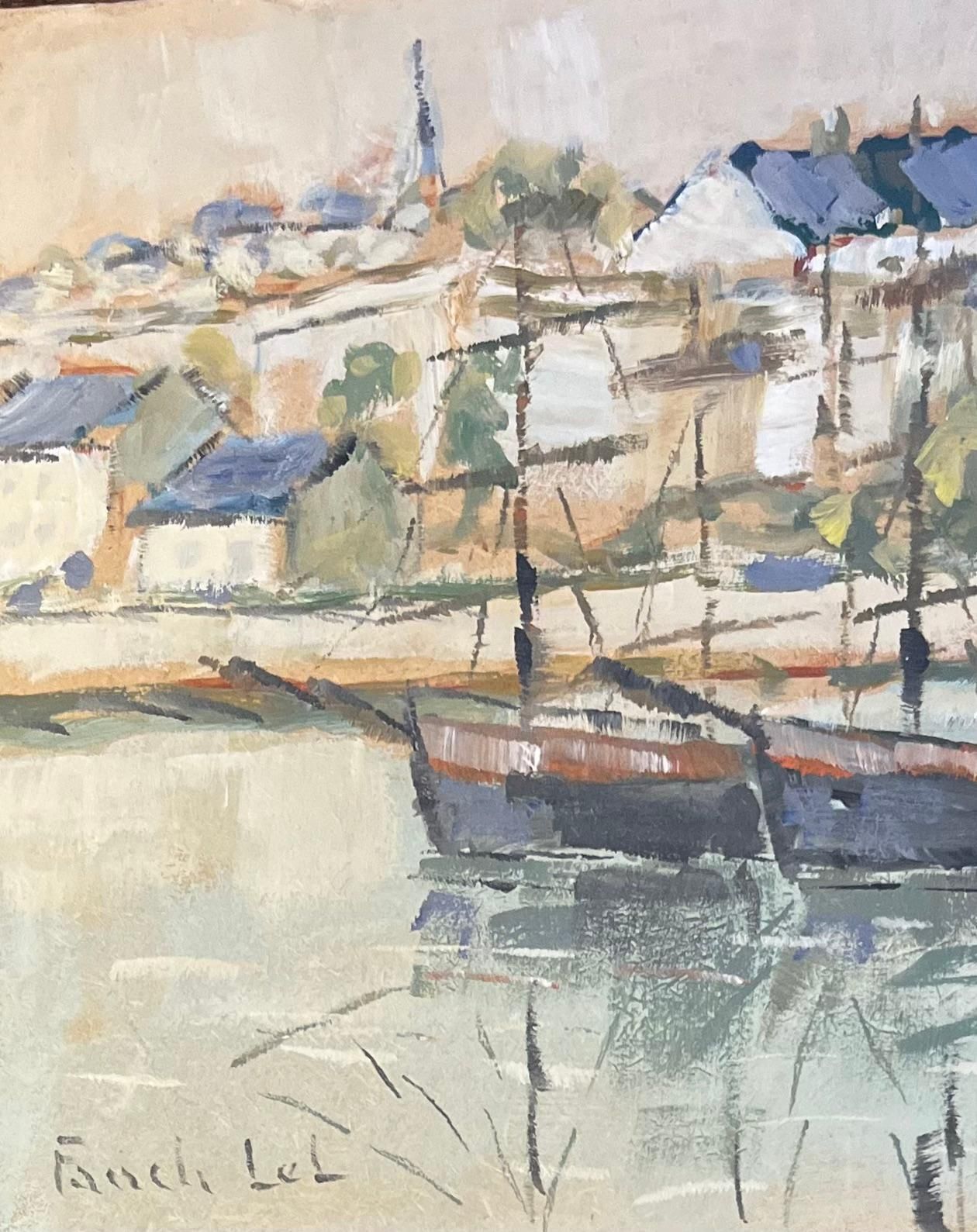 Fanch Lelfrench Impressionist Oil Painting Of Tranquil Sailboats Along The Riverside20th Century photo 500.0