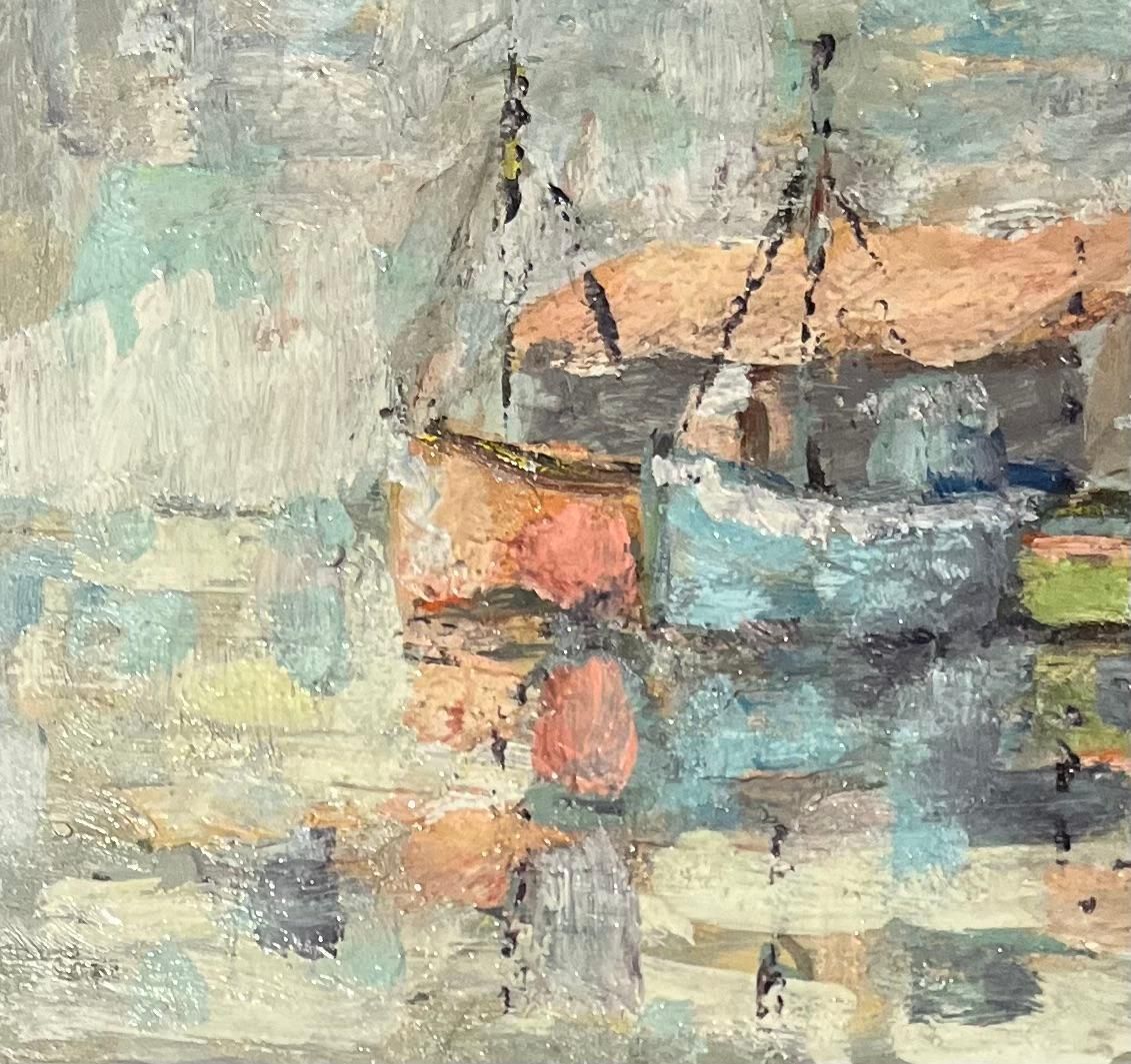 Fanch Lelfrench Impressionist Oil Painting Of A Tranquil Scene Of Fishing Boats At Rest20th Century photo 550.0