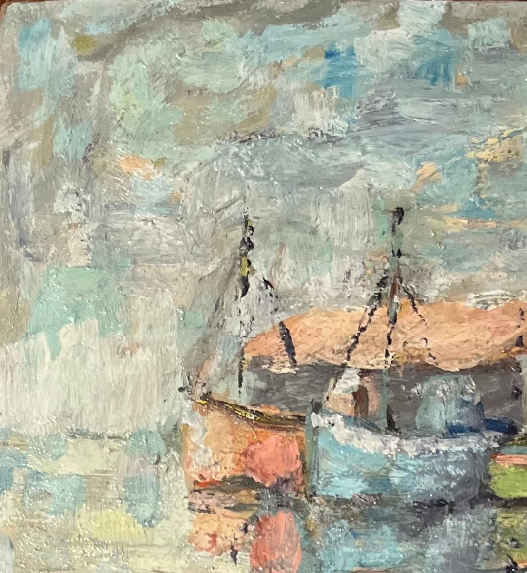 Fanch Lelfrench Impressionist Oil Painting Of A Tranquil Scene Of Fishing Boats At Rest20th Century photo vinterior