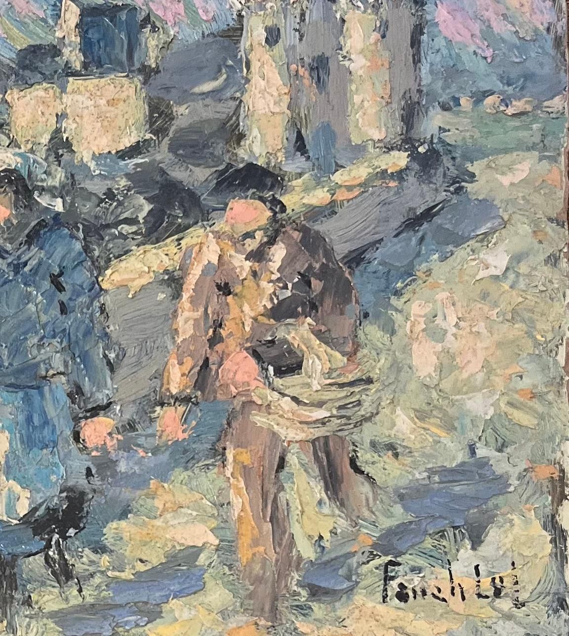 Fanch Lelfrench Impressionist Oil Painting Of Windy Walk Along The Coastal Path20th Century photo for sale