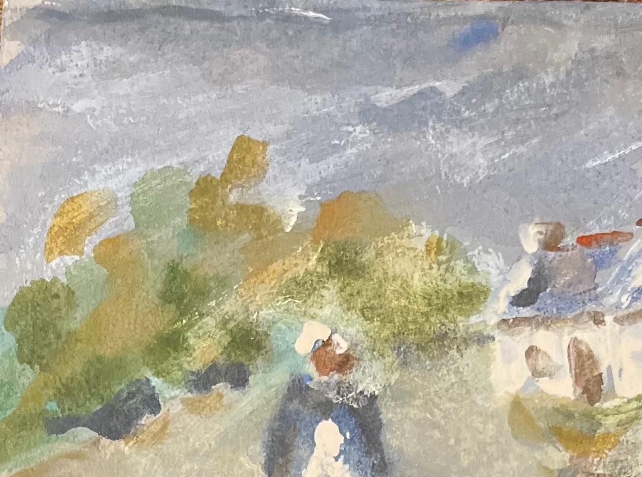 Fanch Lelfrench Impressionist Acrylic Painting Of A Farmer Near A Cottage20th Century photo 450.0