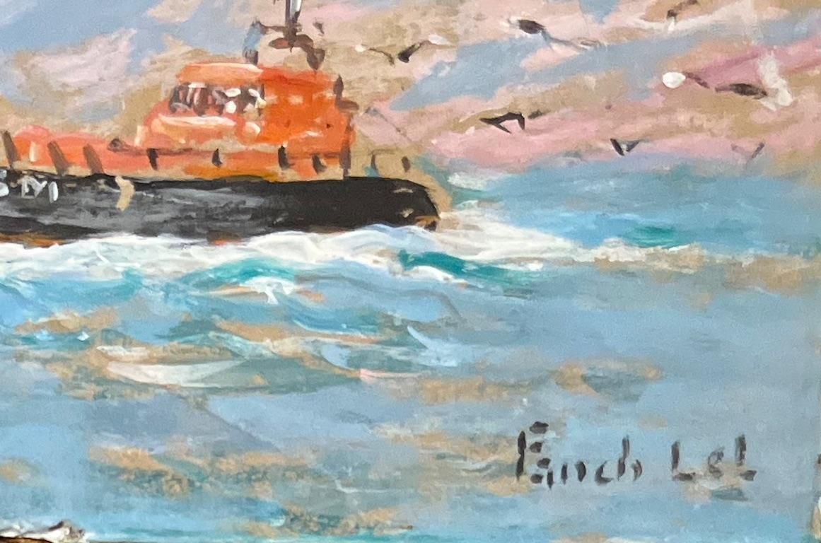 Fanch Lelfrench Impressionist Oil Painting Of Sar Ship At Sea20th Century photo Art