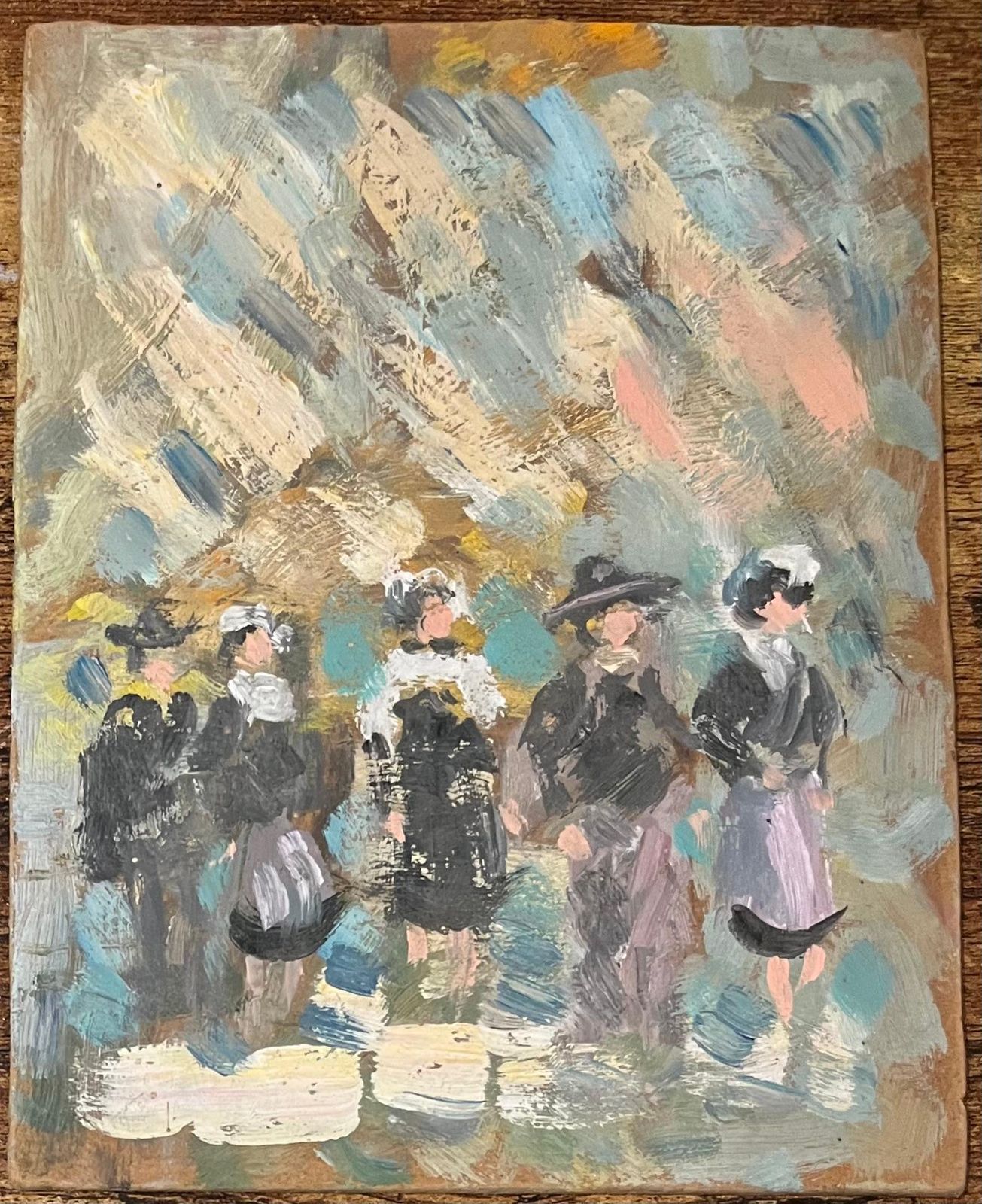 Fanch Lelfrench Impressionist Oil Painting Of Gathering Of Breton Women In Dol De Bretag1999 photo furniture