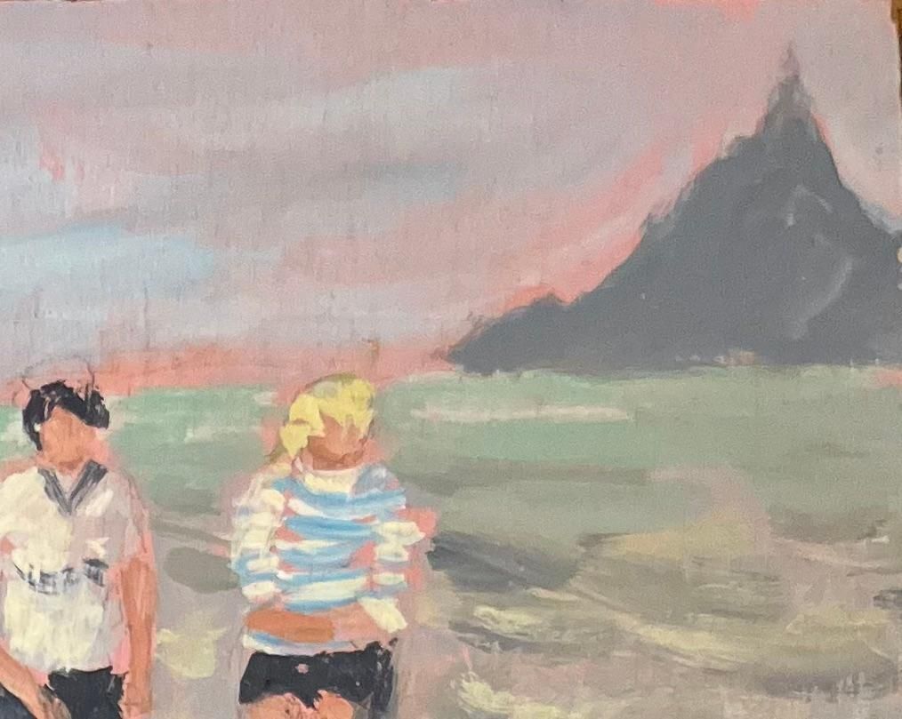Fanch Lelfrench Impressionist Oil Painting Of Figures On A Beach With Mont Saint Michel20th Century photo 524.0