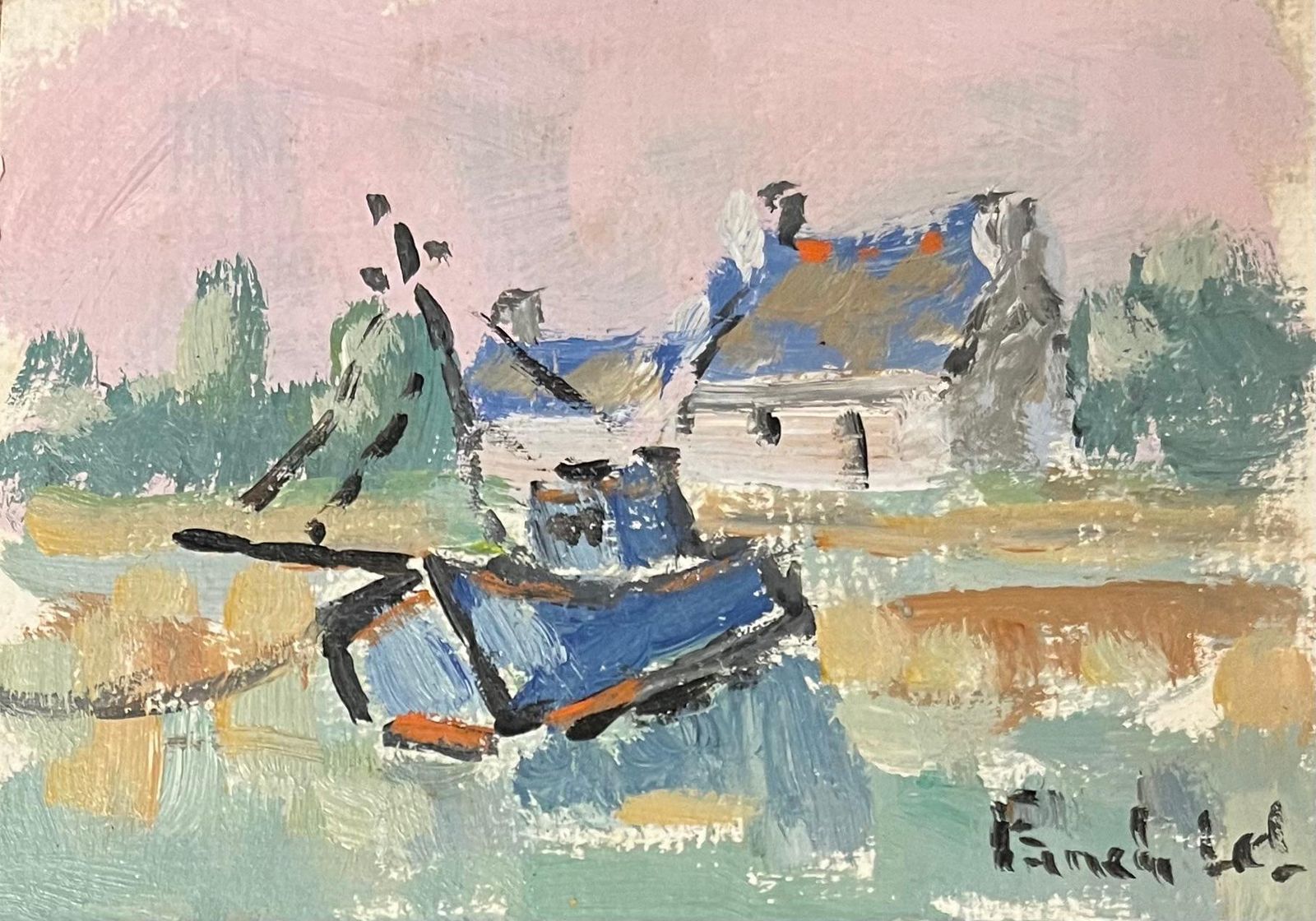 Fanch Lelfrench Impressionist Oil Painting Of A Coastal Village In The Gulf Of Morbihan2009
