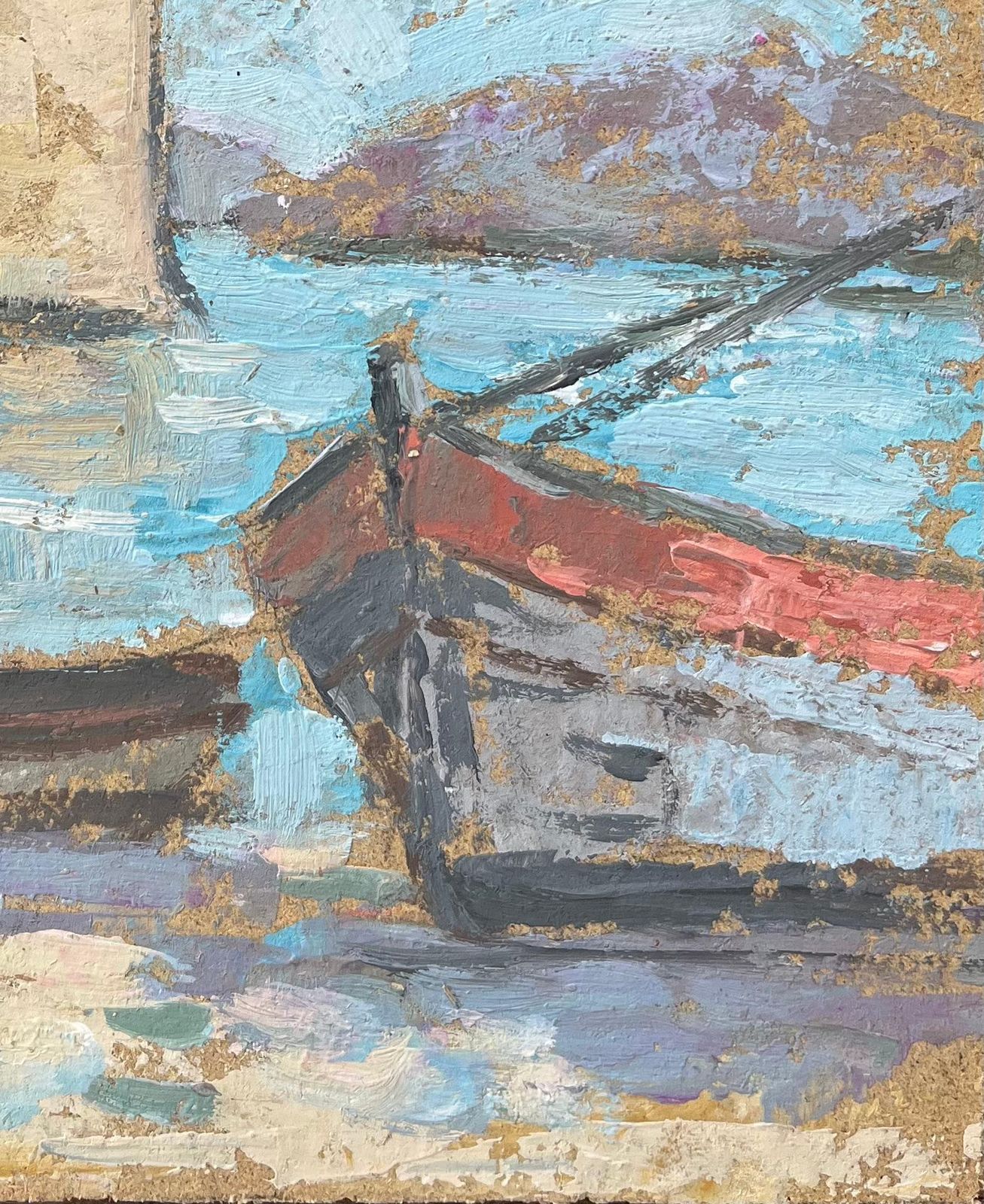 Fanch Lelfrench Impressionist Oil Painting Of Boats By A Coastal Tower20th Century photo for sale