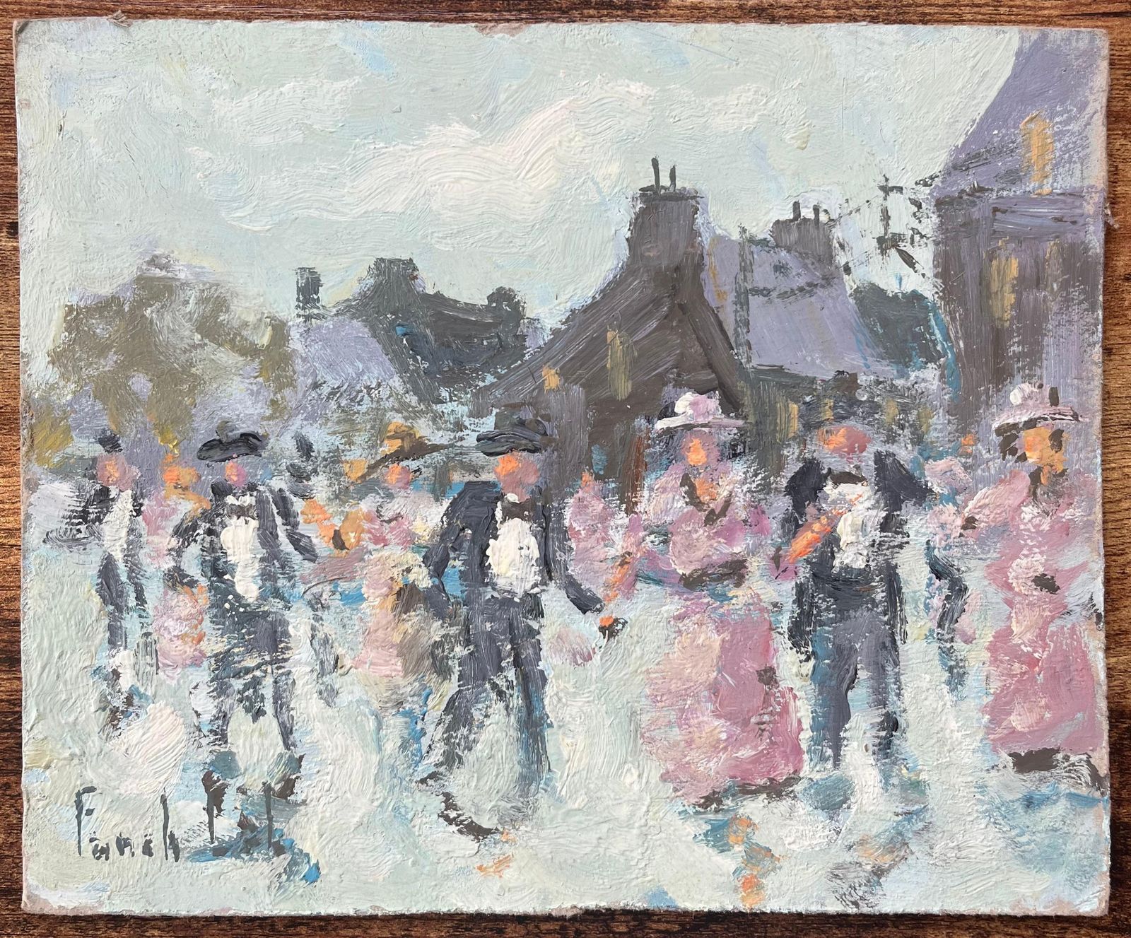 Fanch Lelfrench Impressionist Oil Painting Of A Village Dance Scene1990 photo furniture
