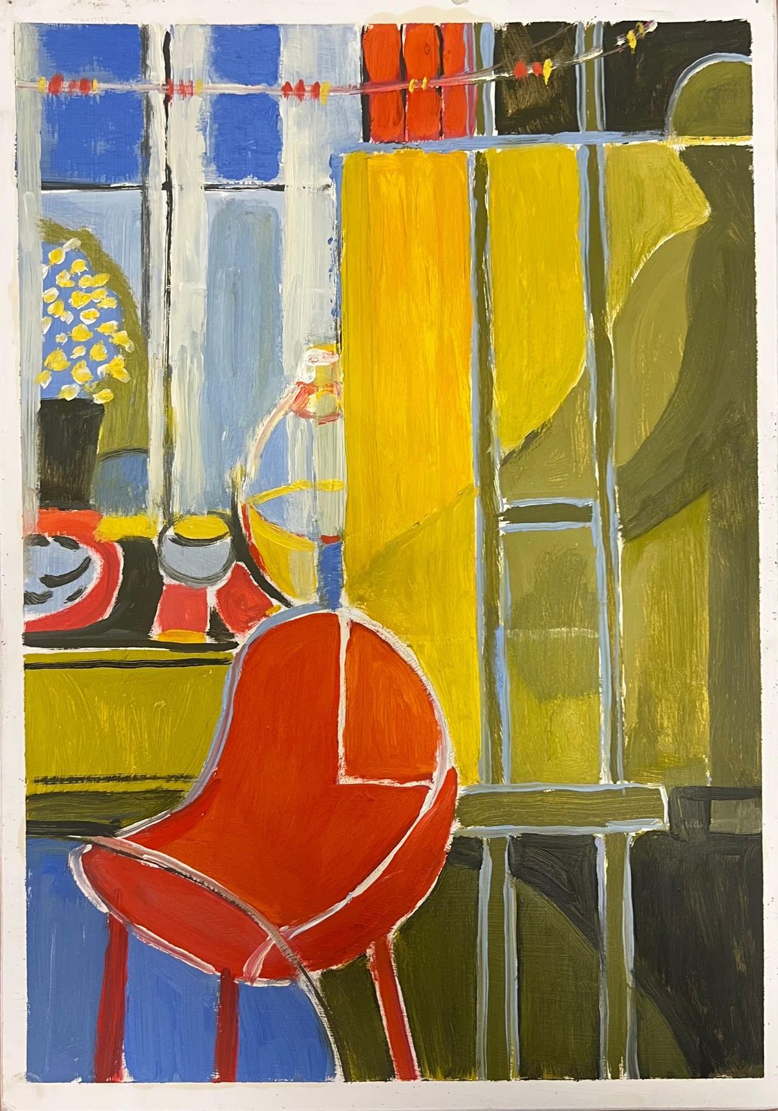 Jill Jacksoncolorful Interior Scene With A Bold Red Chair Geometric Interior British Oil photo furniture