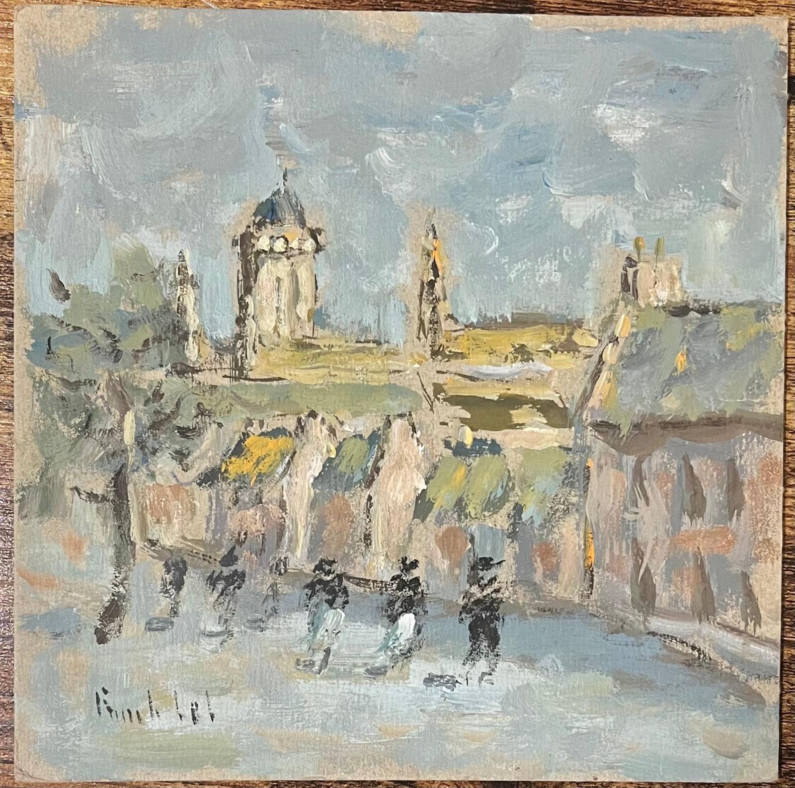Fanch Lelfrench Impressionist Oil Painting Of Village Scene With Figures And Buildings2002 photo furniture