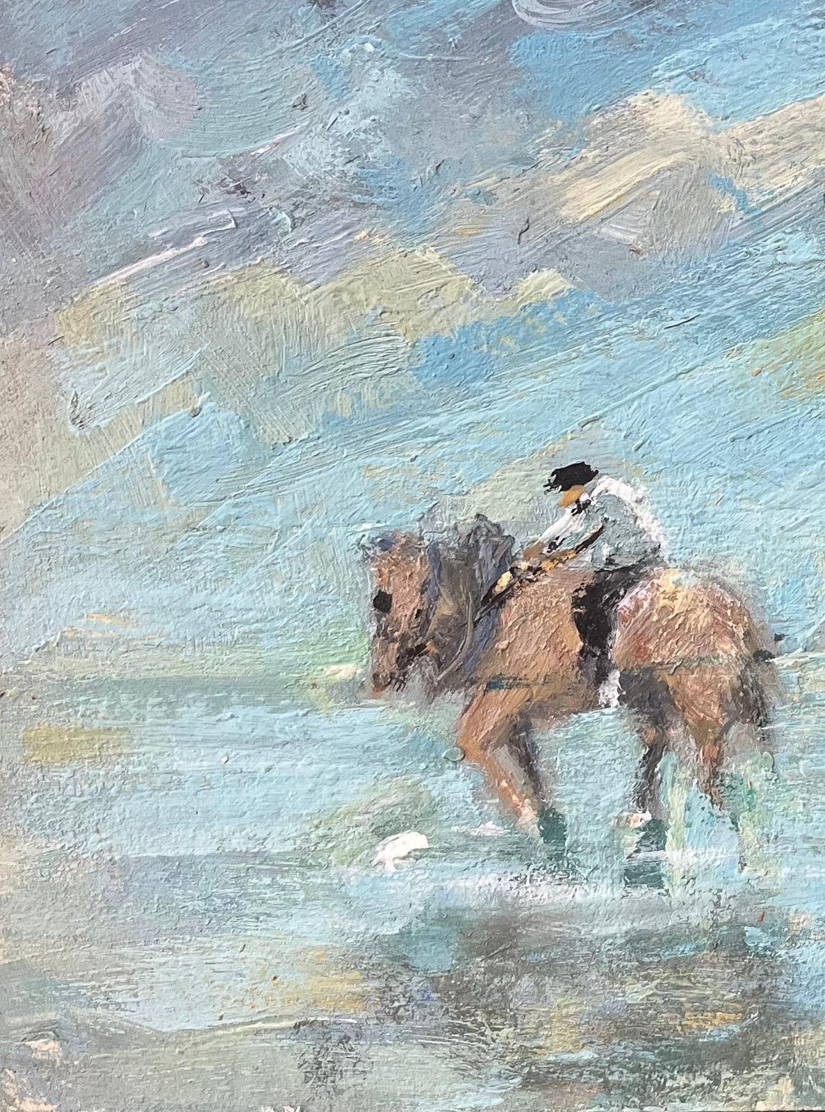 Fanch Lelfrench Impressionist Oil Painting Of Horse Riders And Cart On The Beach20th Century photo Art