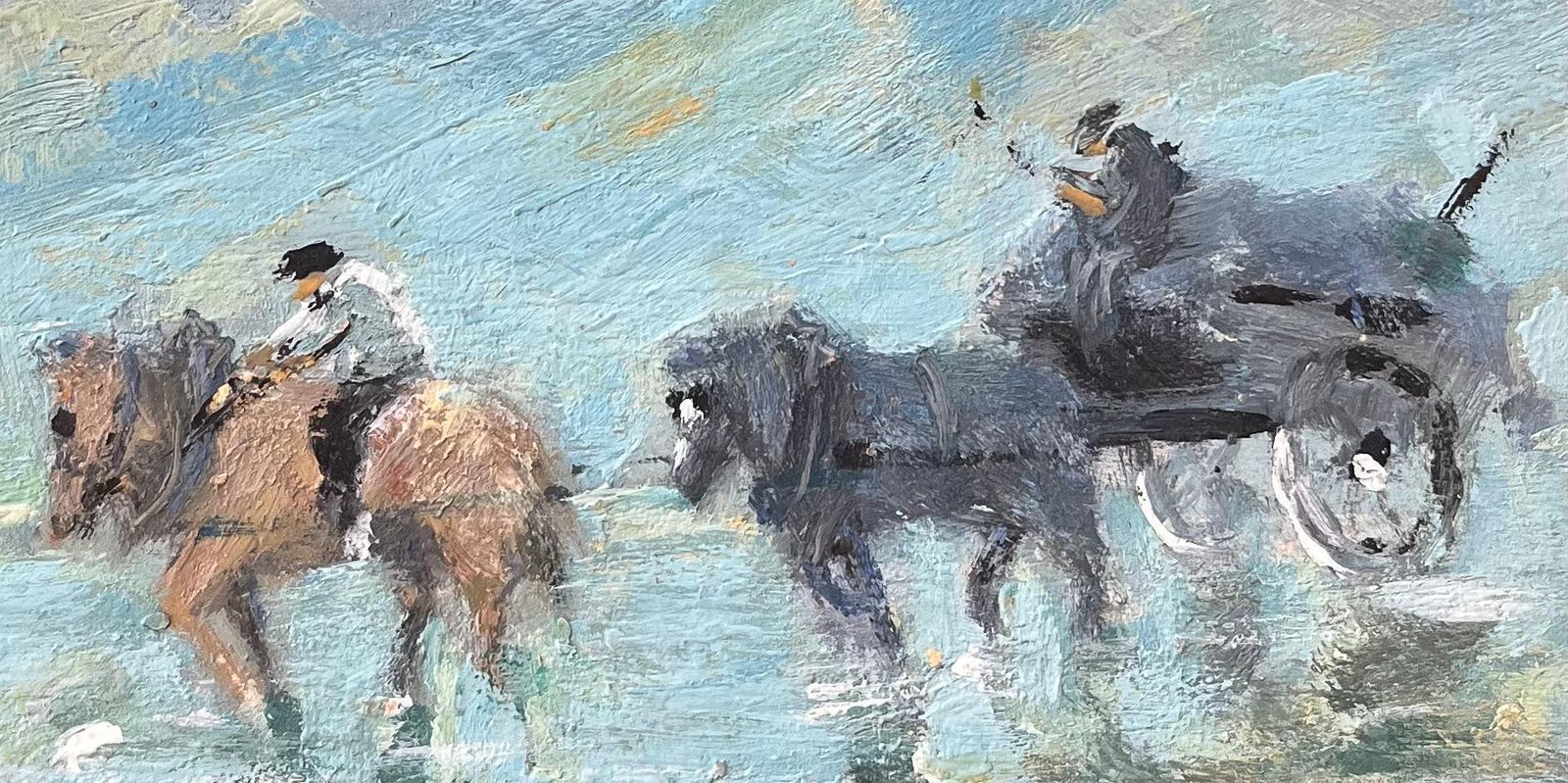 Fanch Lelfrench Impressionist Oil Painting Of Horse Riders And Cart On The Beach20th Century photo 561.0