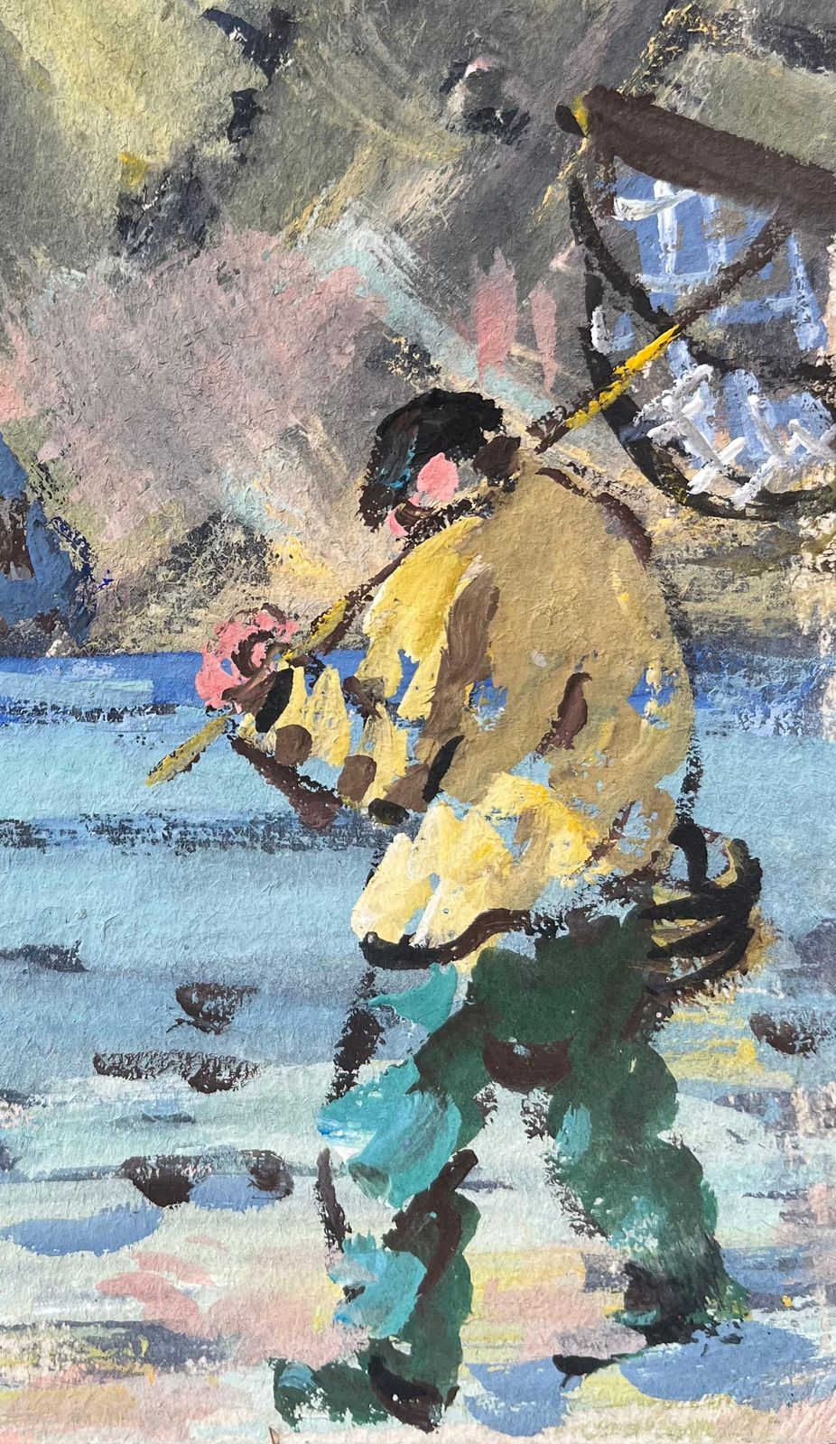 Fanch Lelfrench Impressionist Oil Painting Of Fisherman In The Bay Of Shrimp Fishing2012 photo for sale