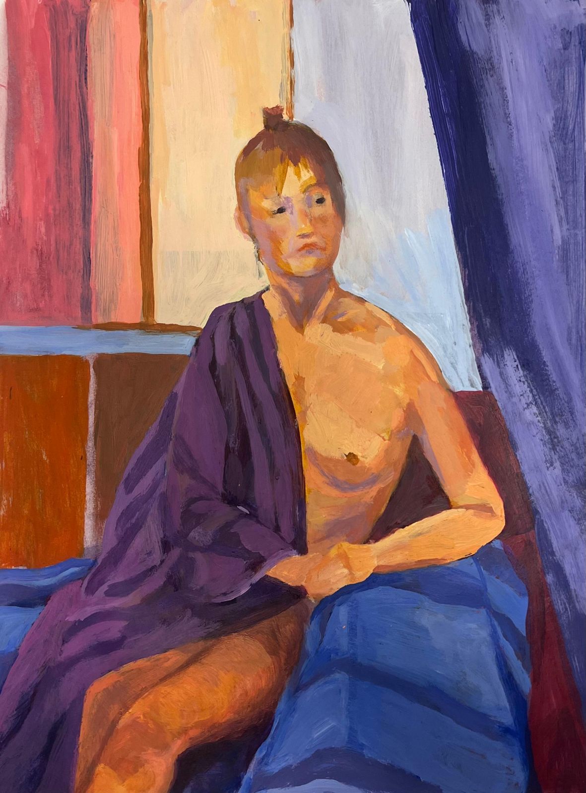Helen Greenfieldnude Lady In Purple A Study Of Light And Form French Oil Painting