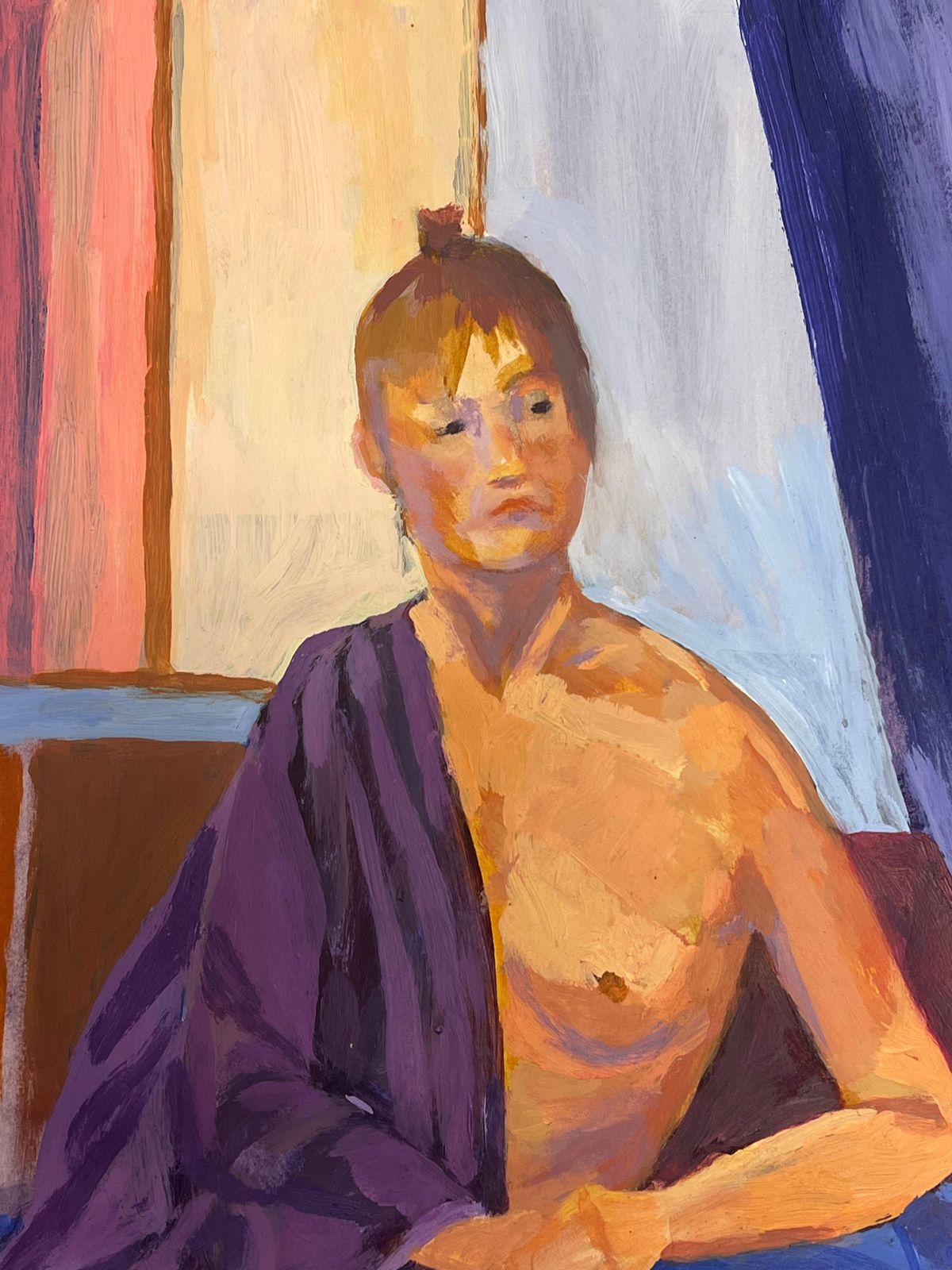 Helen Greenfieldnude Lady In Purple A Study Of Light And Form French Oil Painting photo for sale