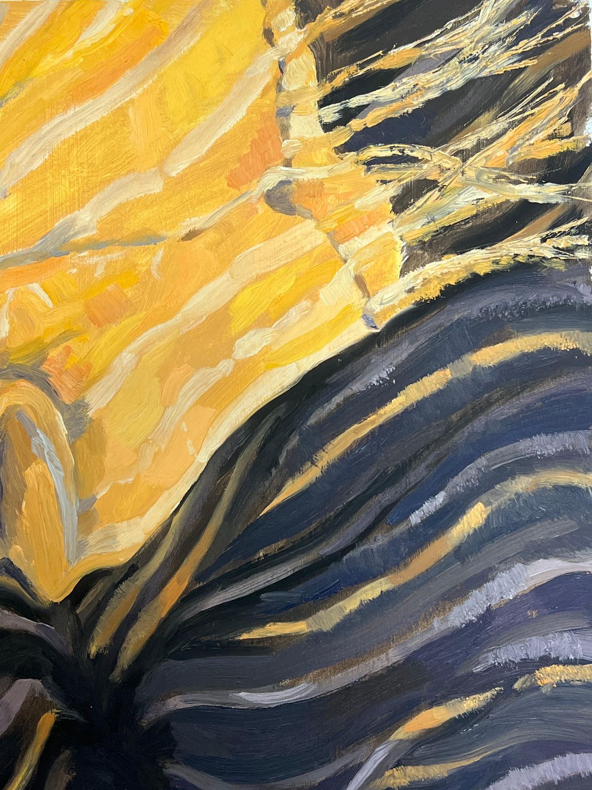 Jill Jacksonabstract Composition Of Yellow And Black Striations With Bold Brushstrokes photo for sale
