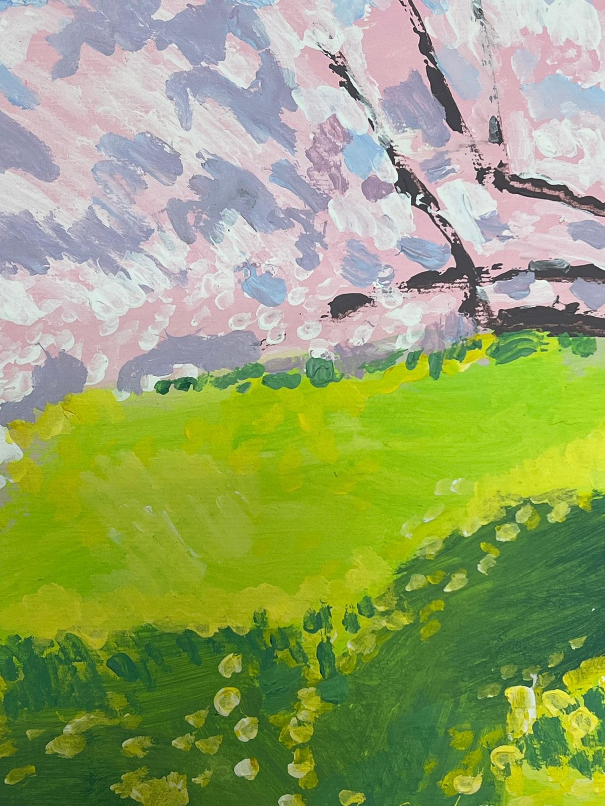 Helen Greenfielda Blooming Cherry Blossom Tree Casts Its Petals Over A Sun Kissed Green Meadow photo Art