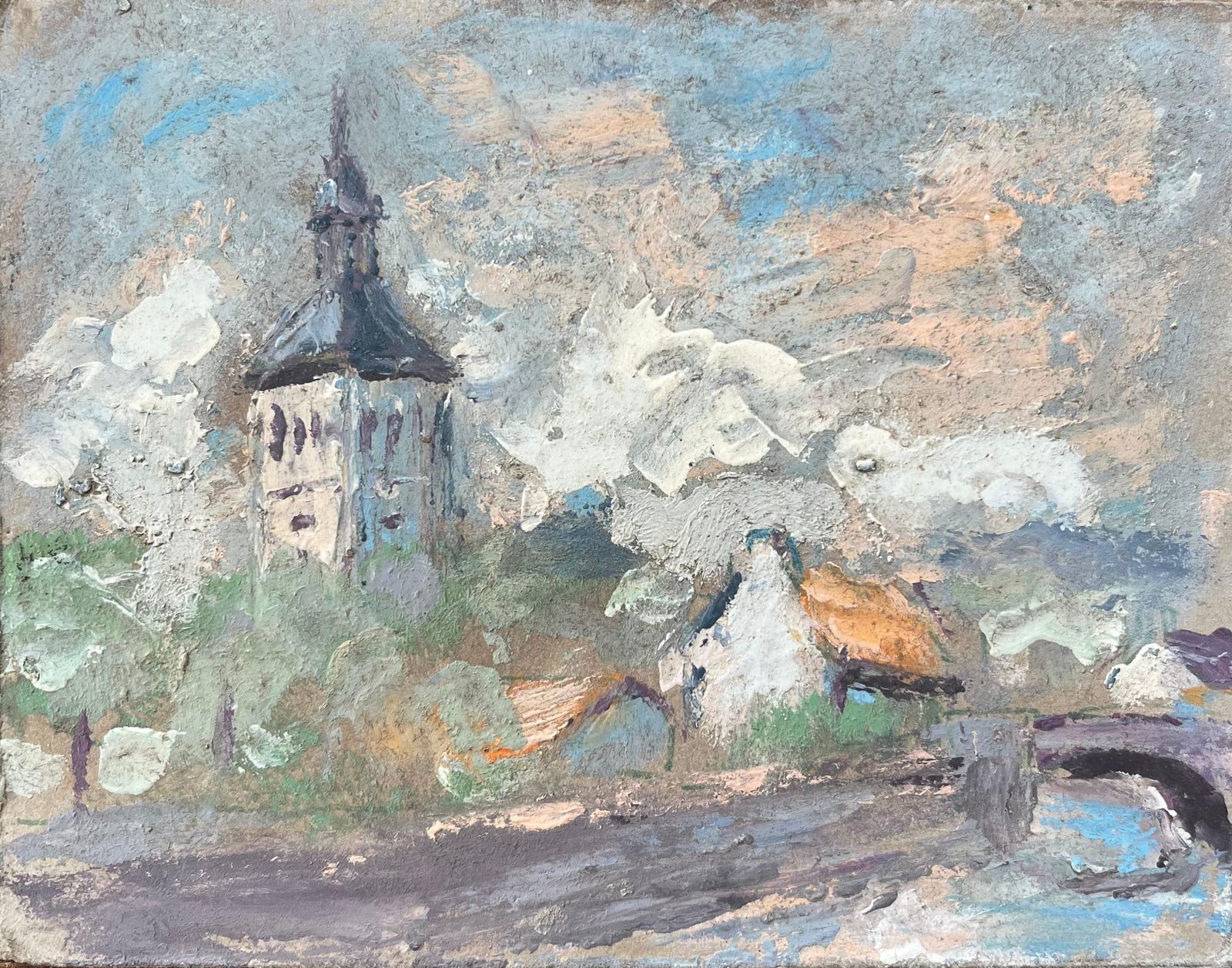 Fanch Lelfrench Impressionist Oil Painting Of A Village Scene With Church Tower20th Century