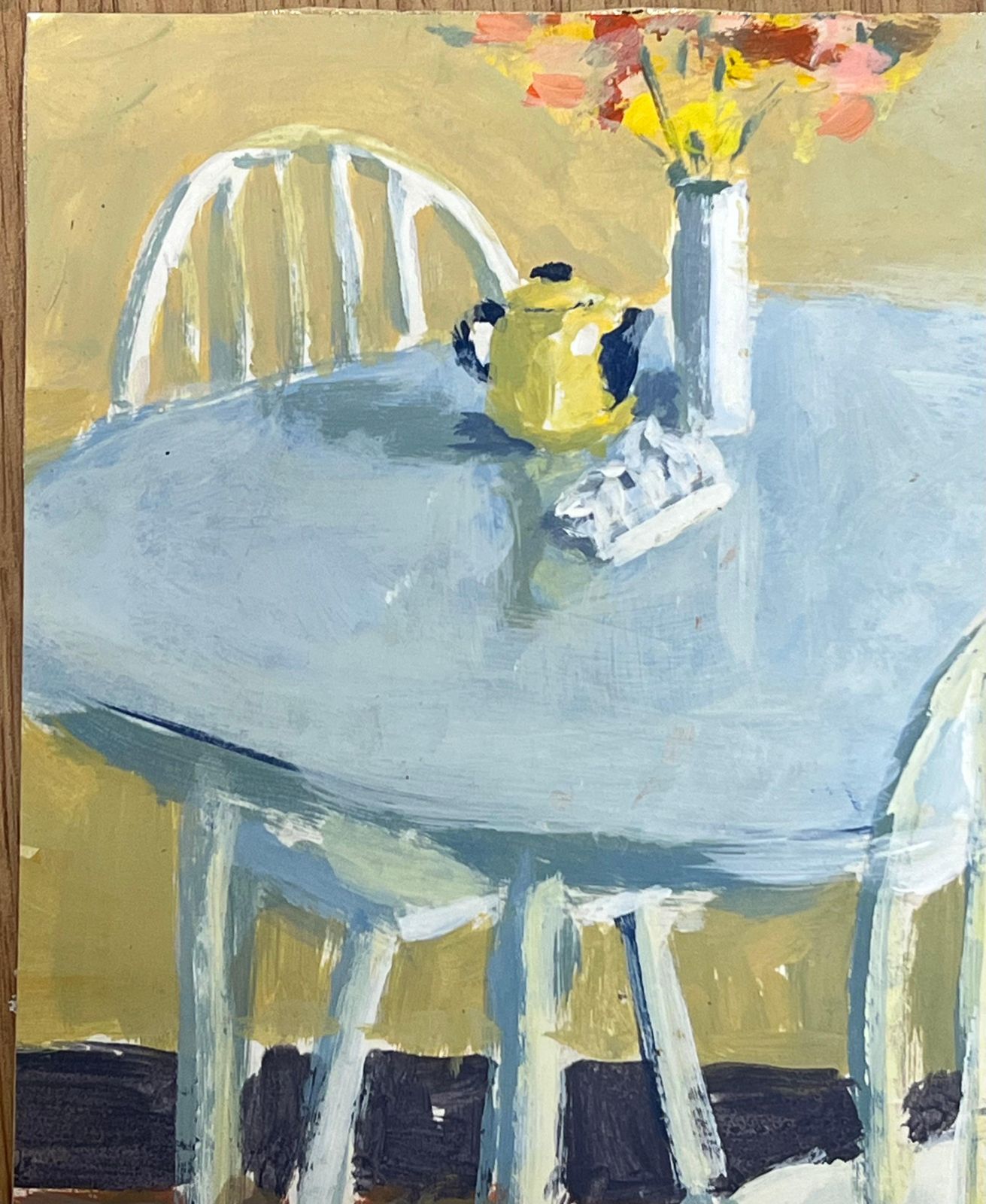 Helen Greenfieldcontemporary British Modernist Oil Painting Kitchen Table & Chairs Still Life photo Art