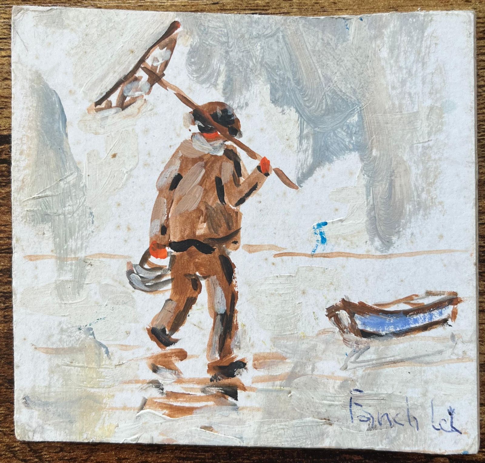 Fanch Lelfrench Impressionist Oil Painting Of A Shrimp Fisherman Striding Along The Shore2009 photo furniture