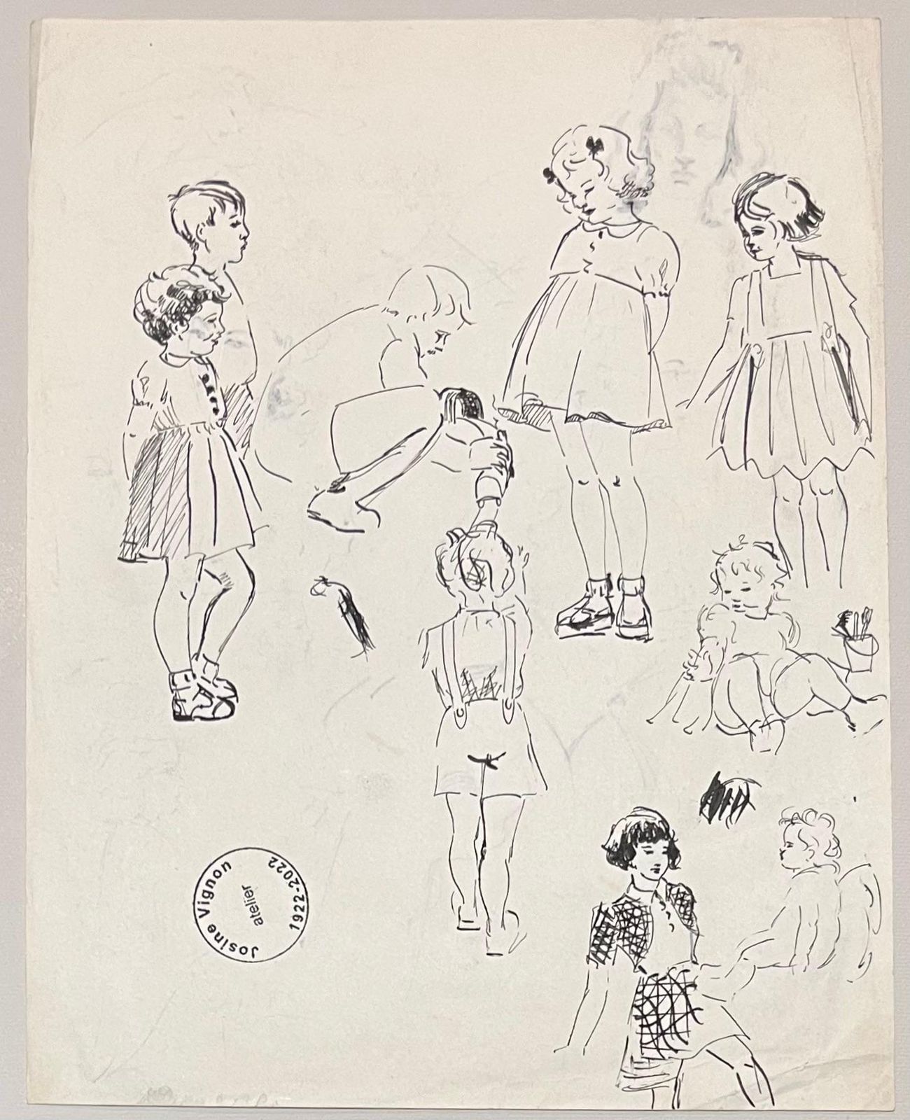Josine Vignonmid Century French Ink Sketches Of Women In Elegant Attire1950's photo buy